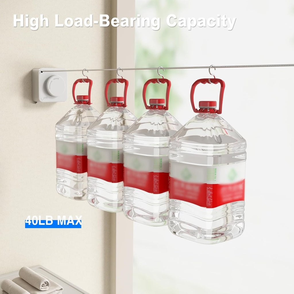 Retractable Clothesline Indoor, Non-Sagging Outdoor Clothes Line Retracting Heavy Duty Clothes Drying Laundry Line Wall Mounted Stainless Steel Line-15.1 Feets(Square-White)