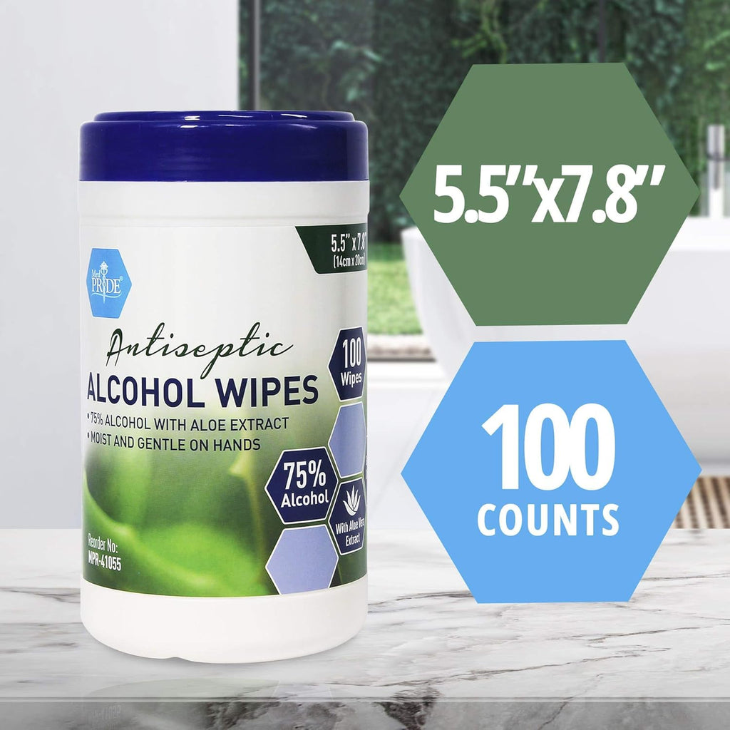 MED PRIDE Alcohol Based Disinfectant Wipes, 100 Pack, with Aloe Vera, Wipes with Alcohol for Cleaning, 5.5in X 7.8in