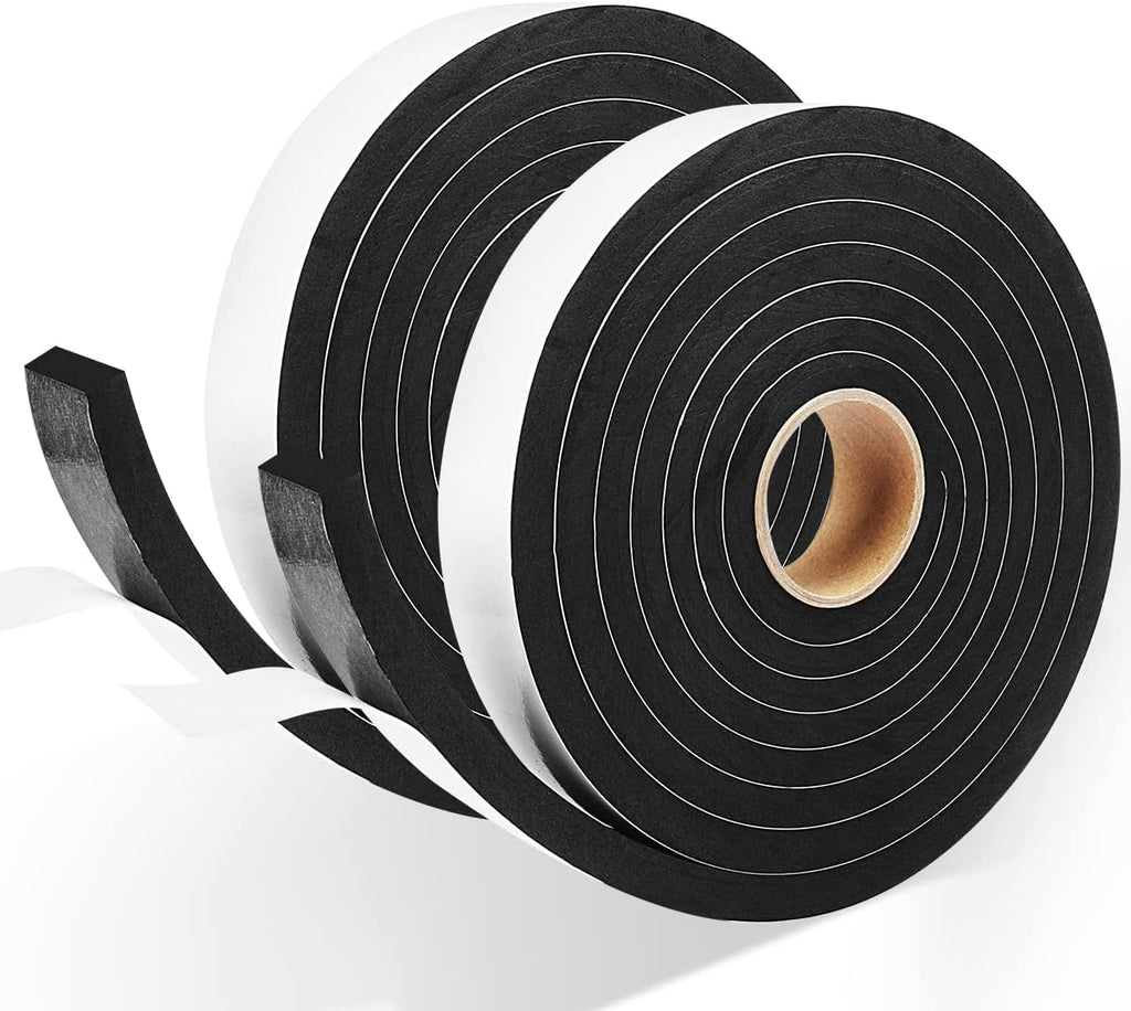 2 Rolls Weather Stripping Door Seal, 1''W x 3/8'' T Foam Tape Single Sided, Adhesive Closed Cell Weather Strip (Total 16 Feet Long)…
