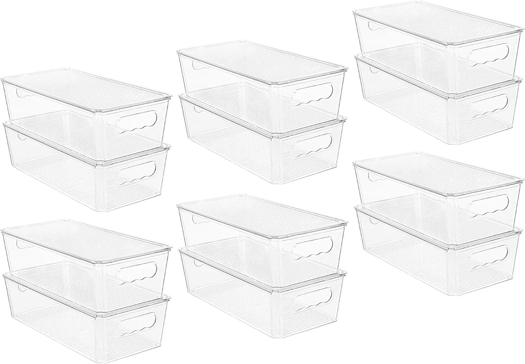 Vtopmart 12pcs Clear Organizers and Storage Bins with Lids, Stackable Plastic Storage Containers with Handles for Fridge, Freezer, Pantry, Cabinet, Kitchen Organization