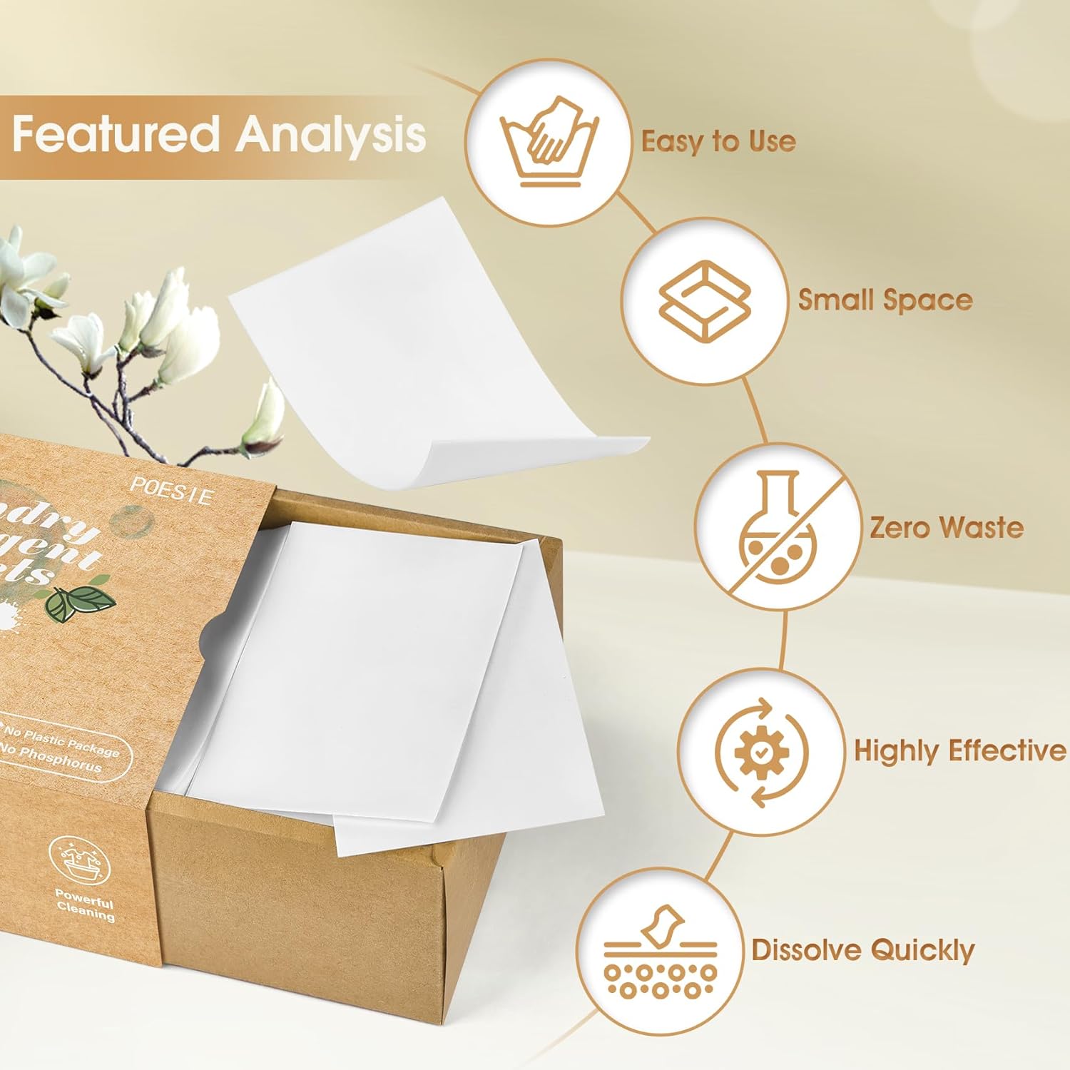Poesie Laundry Detergent Sheets Magnolia Scent 3 Pack 480 Strips Liquid Less Effective Cleaning Zero Waste for All Washing Machine Traveling Dorm Life Save Space