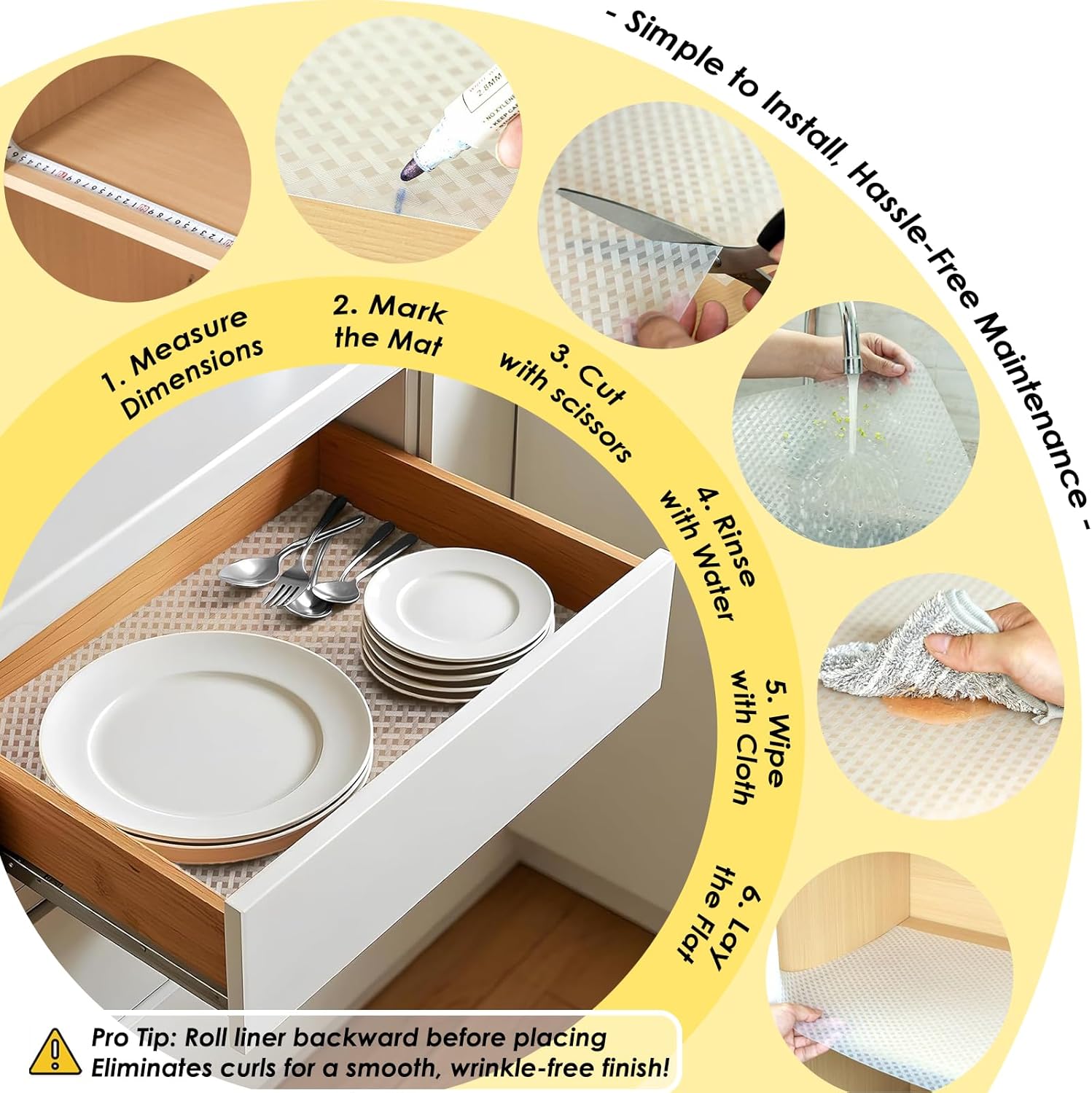 Shelf Liners for Kitchen Cabinets and Drawers, Non-Adhesive and Anti-Slip, Waterproof and Easy to Clean, Durable EVA Cabinet Mat for Refrigerator, Cupboard, Table (Clear, 17.5" W x 196.8" L)