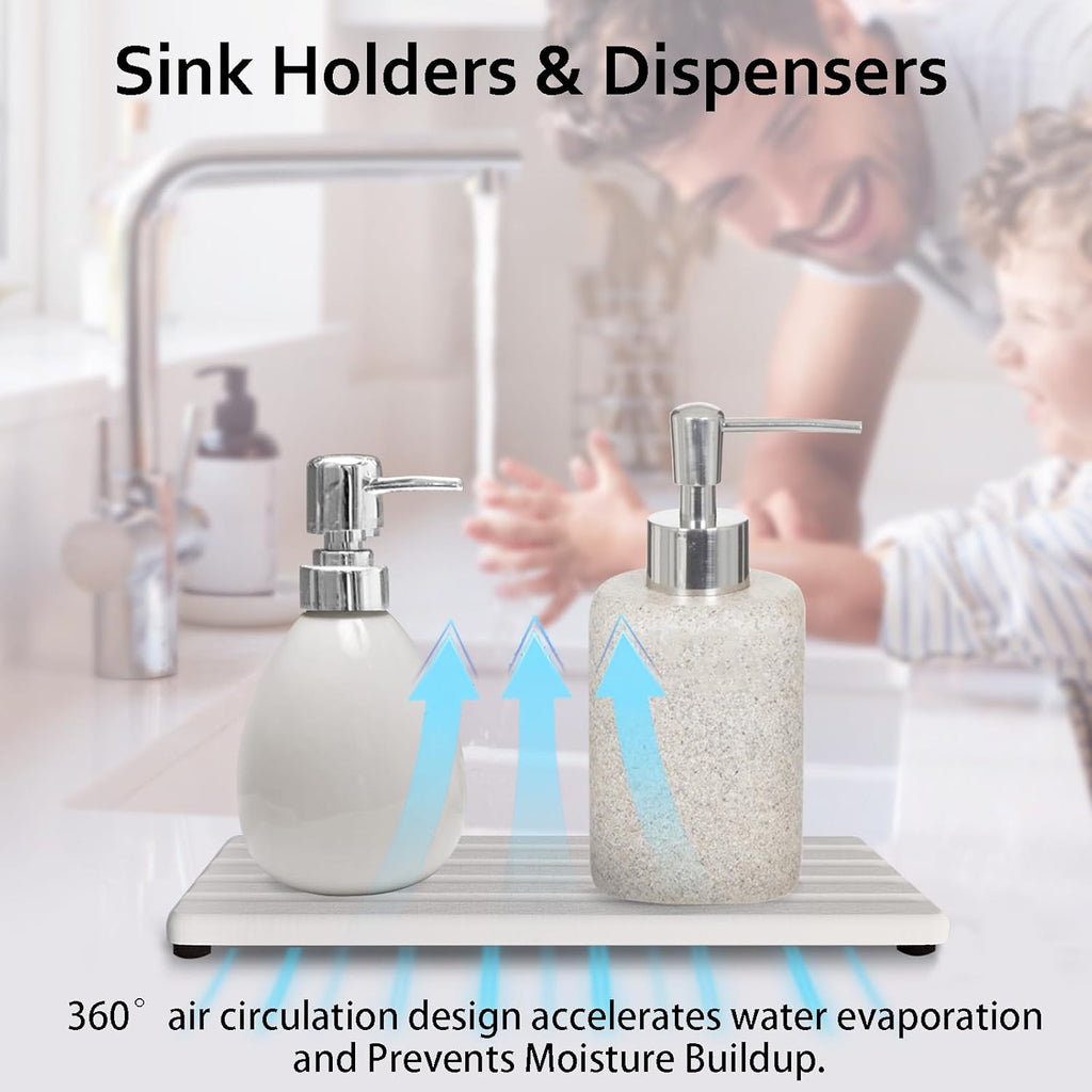 Diatomite Soap Dish, Water Absorbing Stone Tray, Kitchen Sink Organizer, Fast Drying Counter Holder (White, 11" x 4.7"/28 x 12cm)