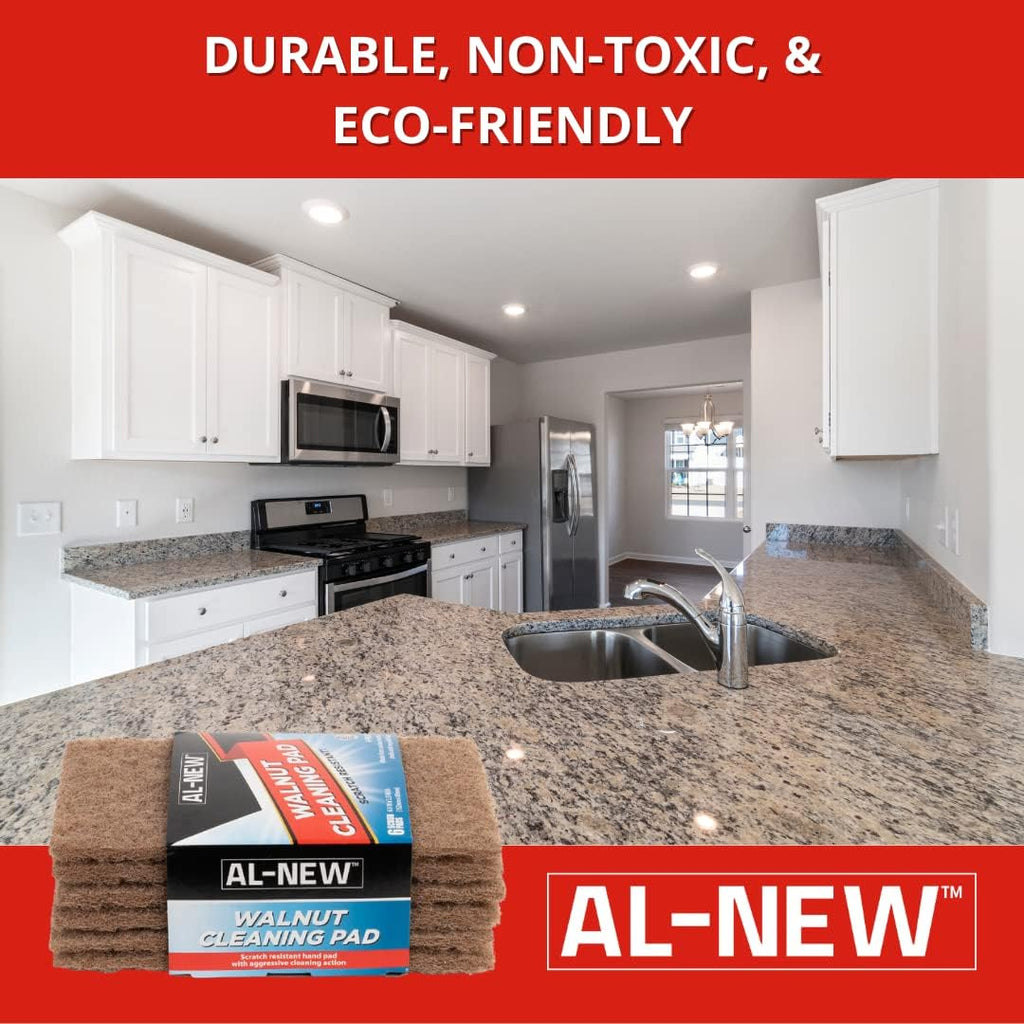 AL-NEW Walnut Cleaning Pads | Versatile, Scratch Resistant Household Cleaning & Scouring Pads for Kitchen Cleaning, Dishes, Pots, Pans & More (6 Pack)