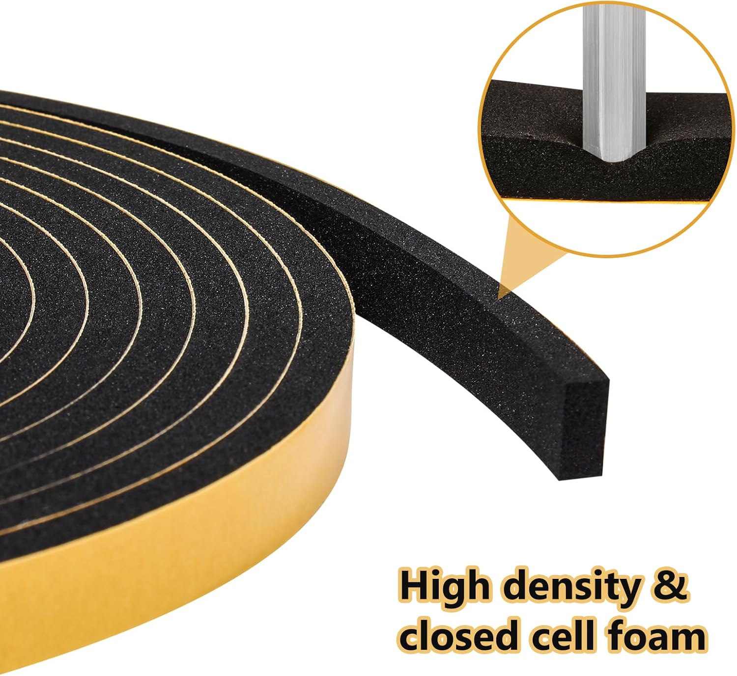 Weather Stripping Seal for Door Window, High Density Foam Tape, Soundproofing, Insulation Strip, Door Sealers for Door Frame (Black, 1/2 Inch X 1/2 Inch X 10Feet)