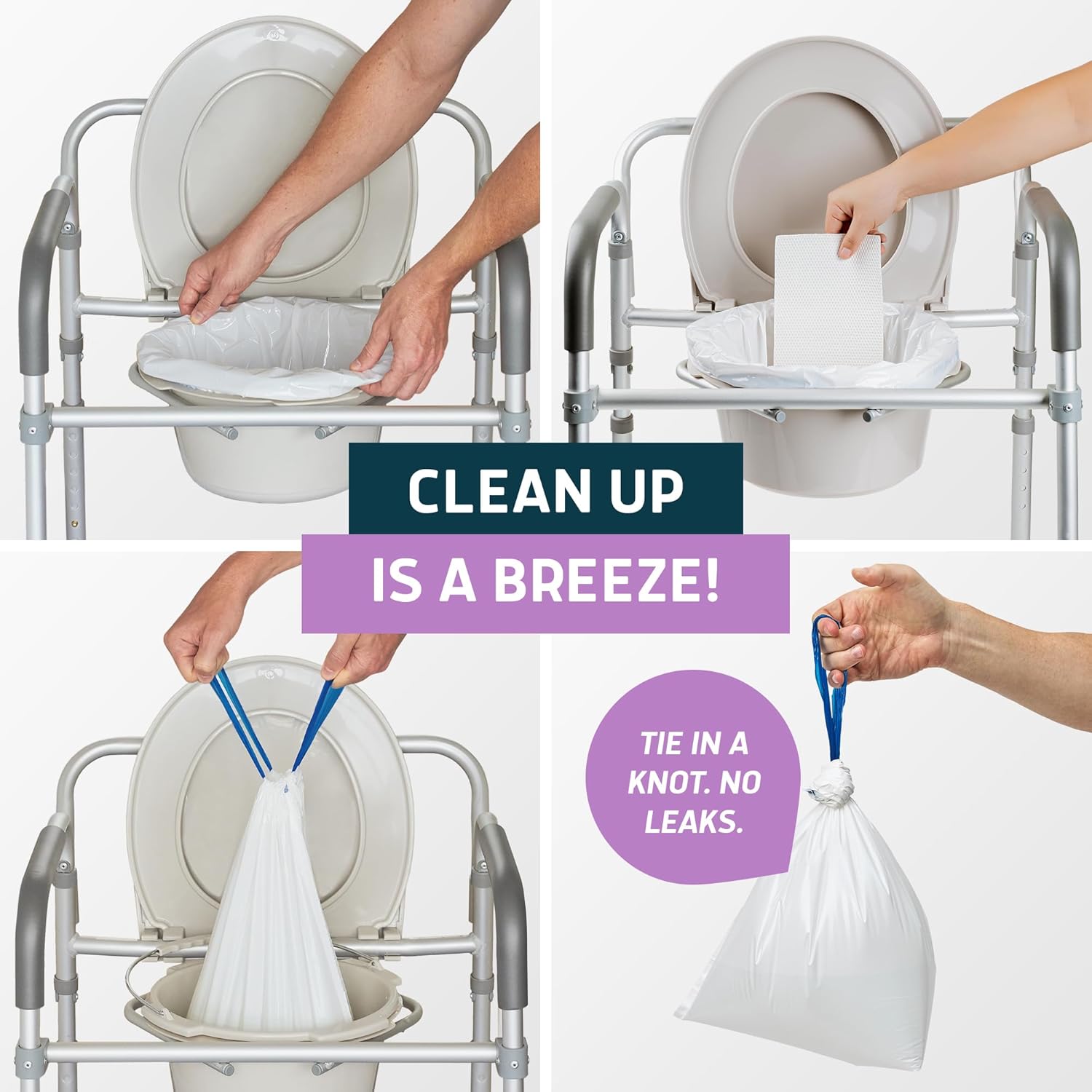 Lunderg Commode Liners with Absorbent Pads - Lavender Scent Medical Grade 50 Count Universal Fit - Disposable Bedside Commode Liners and Pads for Adult Chairs, Portable Buckets & Camping Toilet Bags