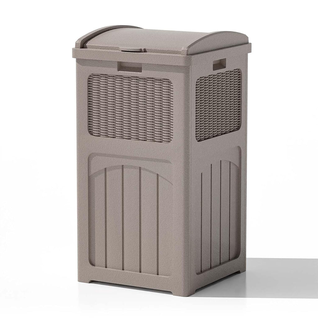 Patiowell 36 Gallon Outdoor Trash Can, Resin Outdoor Garbage Can with Lid for Patio, Backyard, Deck, Light Brown