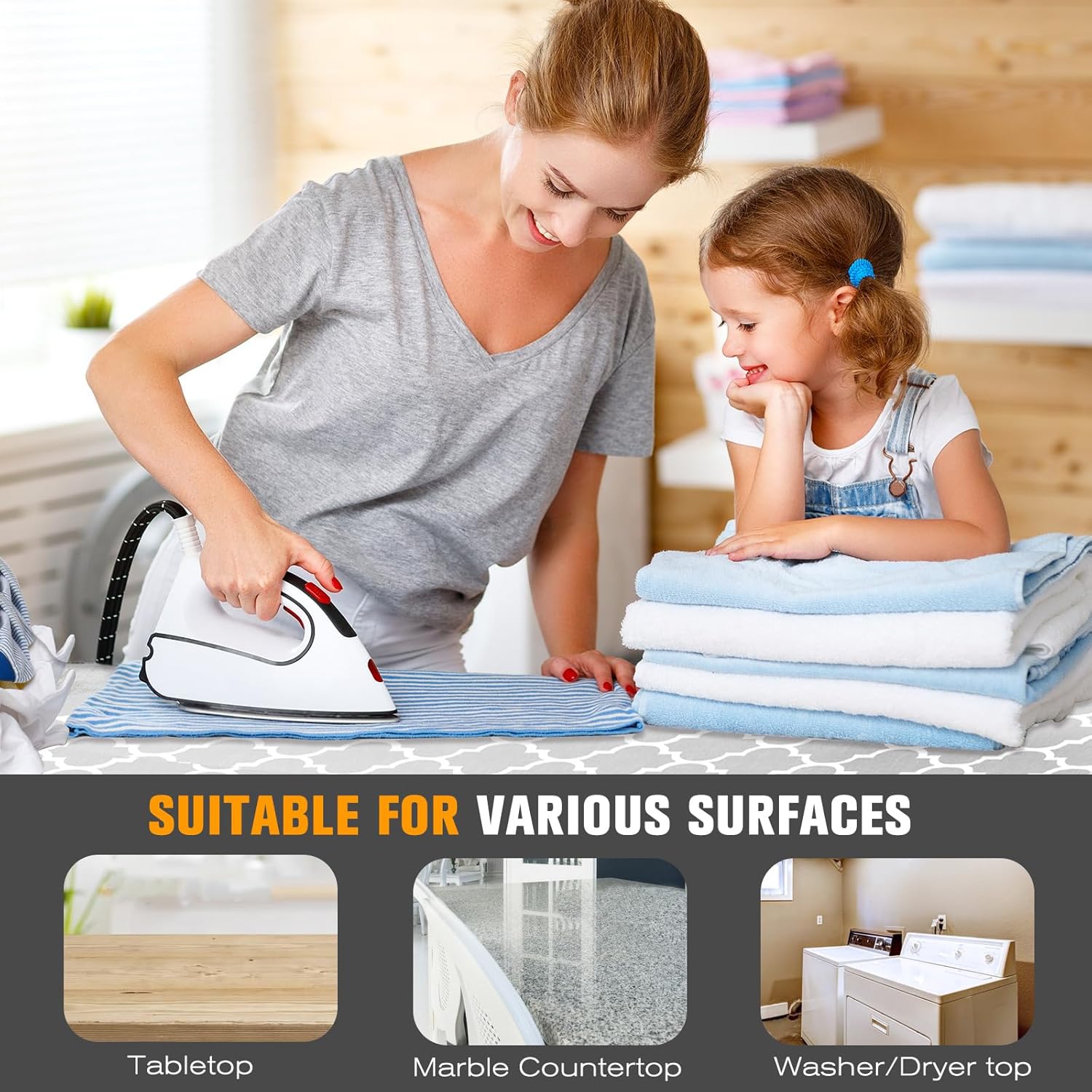 Ironing Mat, Portable Ironing Pad, 28 x 24 inch Ironing Mat for Table Top of Washer, Dryer, Table Top, Countertop, Silincoe Coating and Scorch Resistant