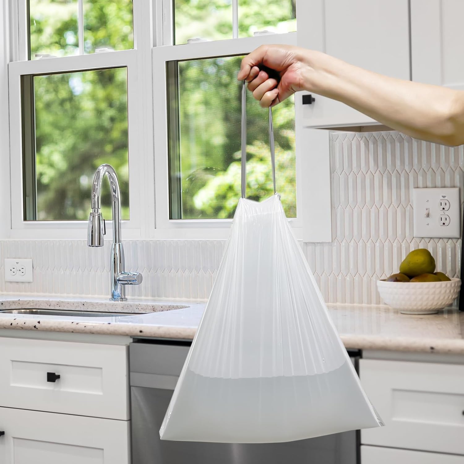 4 Gallon Trash-Bags Small-Bathroom Garbage-Bag Drawstring - Strong Kitchen White 200 Count Plastic Unscented For Can Car Disposable Recycling Office Size Waste Basket Inwaysin