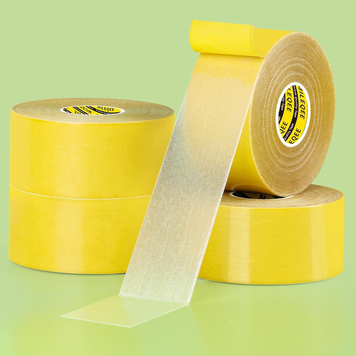 4Pack Double Sided Tape Heavy Duty, 2in x 66FT (264FT Total), Super Sticky Resistente Clear Tape, Universal High Tack Strong Wall Adhesive with Fiberglass Mesh,Easy Use Mounting Tape