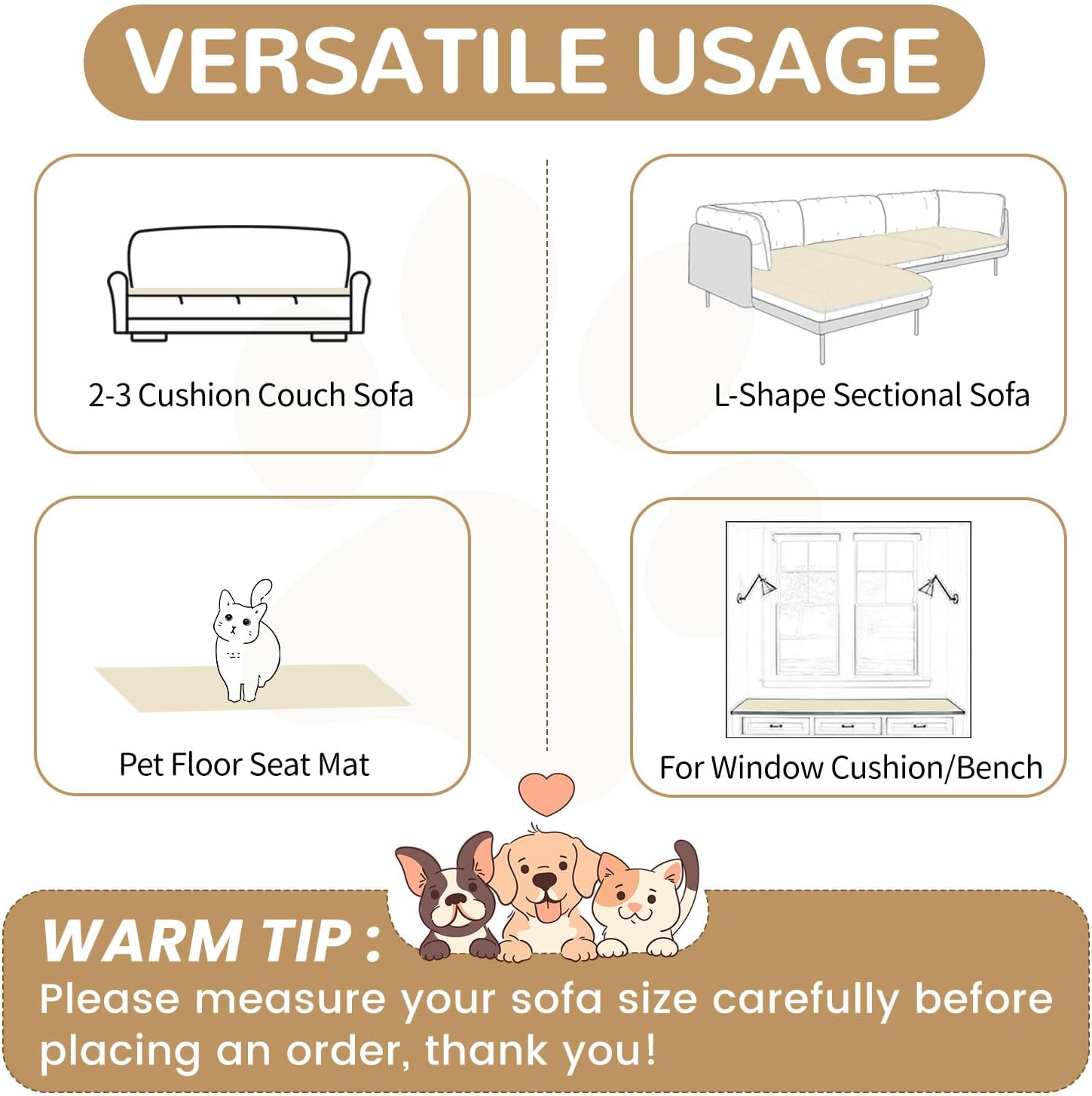 OTOB Couch Covers for 3 Cushion Sofa Pet Friendly, Plush Fuzzy Non Slip Sofa Covers Washable, Soft All Seasons Sofa Slipcovers Furniture Protector Dog Bed Mat (Cream, 27.6" x 82.7")