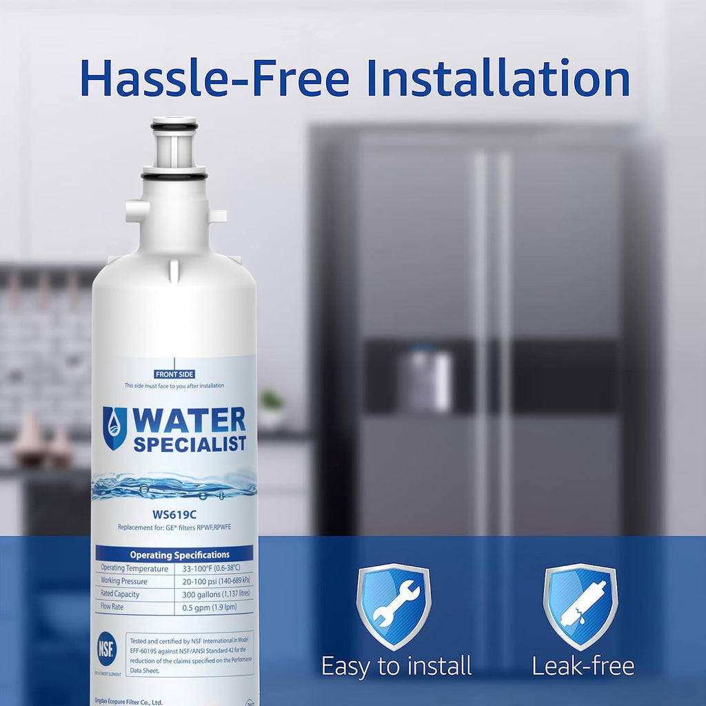 Waterspecialist Replacement for GE® RPWFE®, RPWF (Built-in CHIP) Refrigerator Water Filter, Compatible with GYS22GMNES, GYE22HSKSS, PYE22PELDS, GFE26GMKES, GFE26GGHWW, PFE28KYNFS, 3 Filters