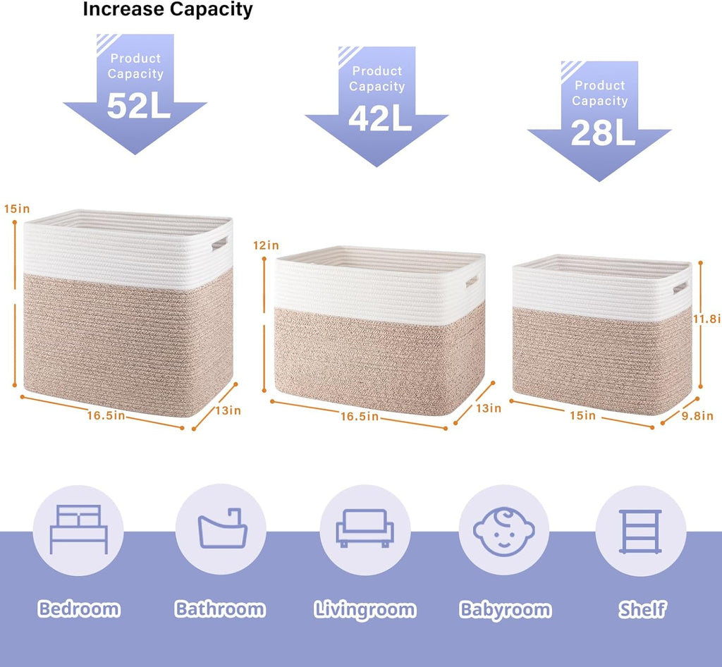 OIAHOMY Storage baskets for Shelf, Large Collapsible Storage Bins, Blanket Basket Living Room, 16.5 x 13 x 15 Inches-Pack of 2-Brown