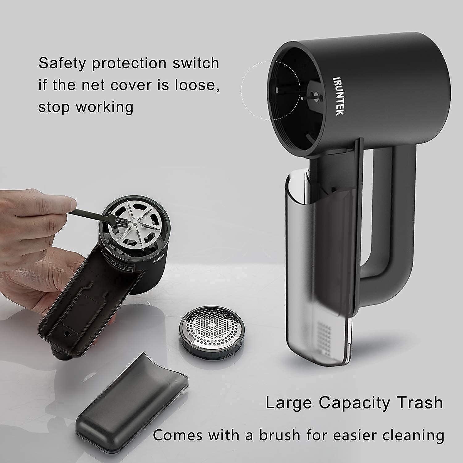 iRUNTEK Rechargeable Fabric Shaver & Lint Remover｜3-Speed Lint Shaver with LED Display & Type-C Fast Charging Port｜Sweater Shaver with Large Lint Bin｜Removes Fuzz & Pills from Clothes Furniture, Black