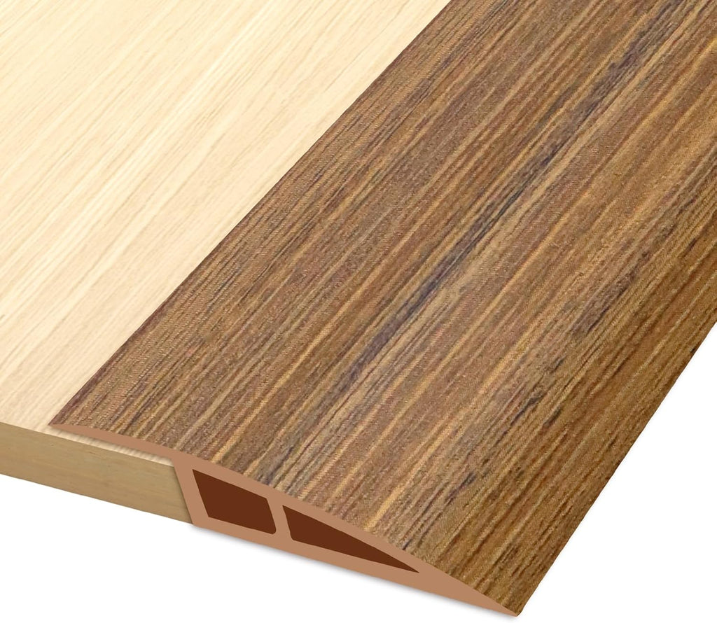 Vinyl Door Threshold Flooring Transition Strip Self Adhesive Carpet Edging Strip for Laminate Doorway Edge Threshold from 3/5" to 4/5" (Light Brown Wood Grain, 6.6 Ft)