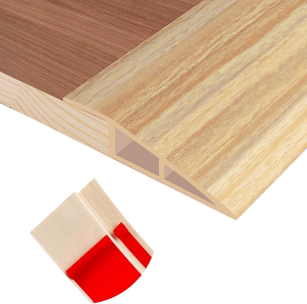Floor Transition Strip Self Adhesive Vinyl Door Threshold for Doorways Carpet Edging Trim Overlap Edge Reducer for Laminate Floor, Carpet, Tile (Light Yellow Wood Grain, 3/5" to 4/5", 6.6Ft)