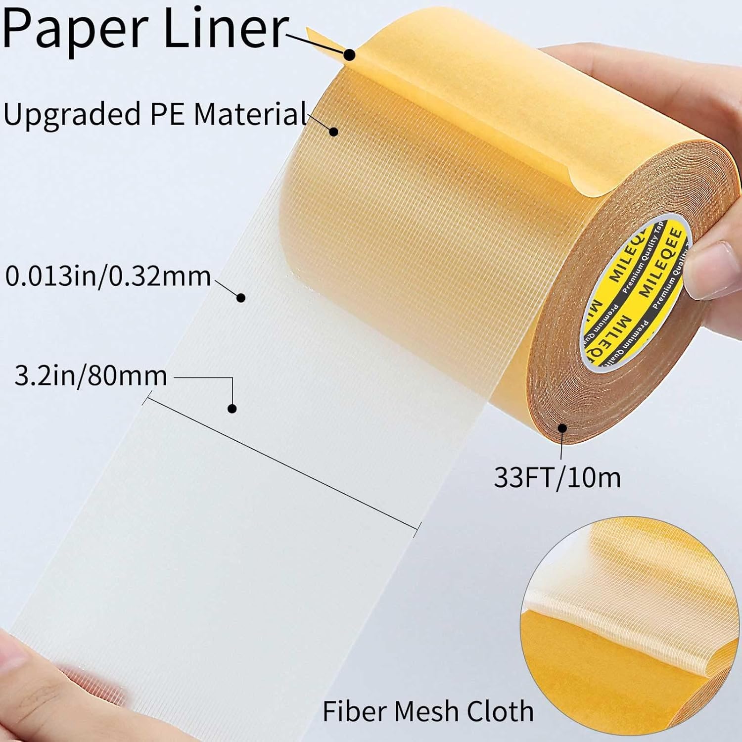 3Pack Double Sided Tape Heavy Duty, 3.2in x 33FT (99FT Total), Universal High Tack Strong Wall Adhesive with Fiberglass Mesh, Super Sticky Resistente Clear Tape, Easy Use Mounting Tape