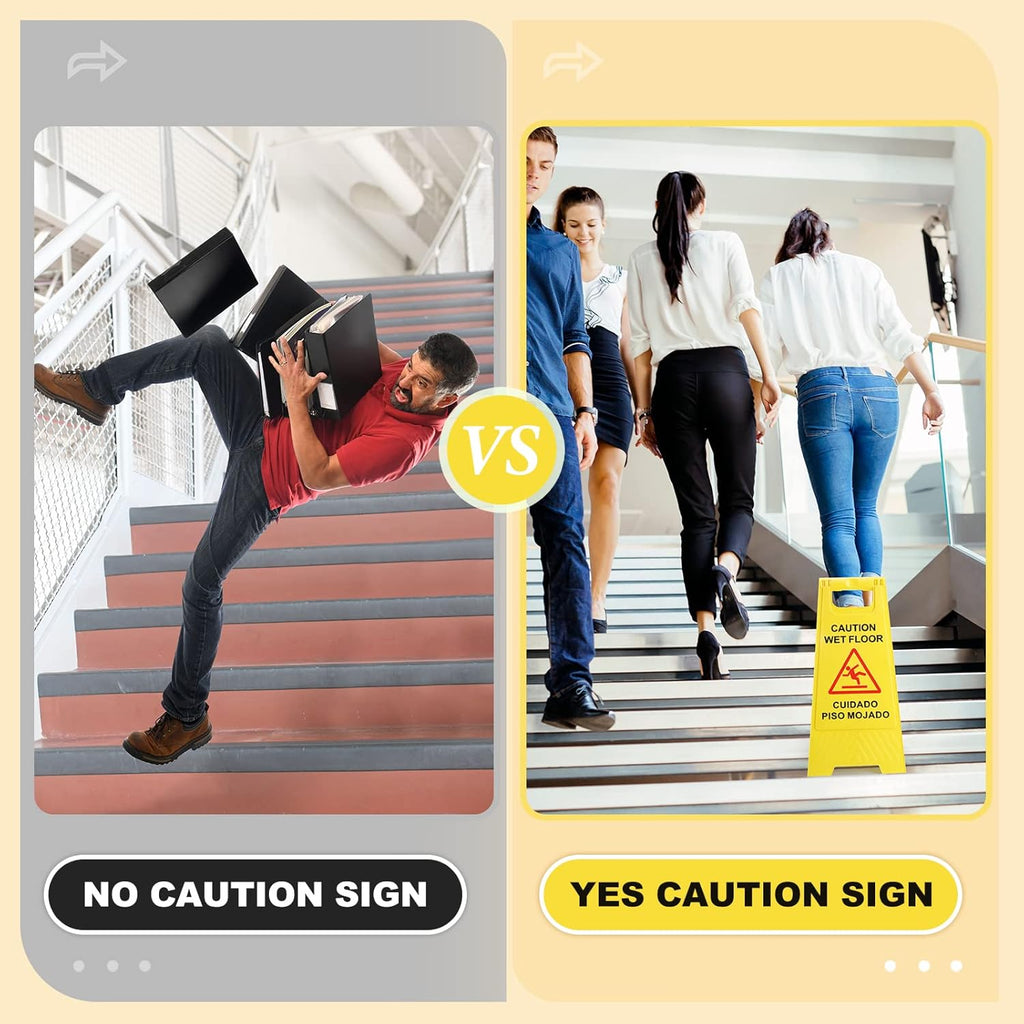 Macarrie 12 Pack Caution Wet Floor Sign Wet Floor Double Sided Cuidado Piso Mojado Foldable Bilingual Alert Sign for Commercial Use Indoors Outdoors, 11.5 x 23.62 Inches(Classic Style)