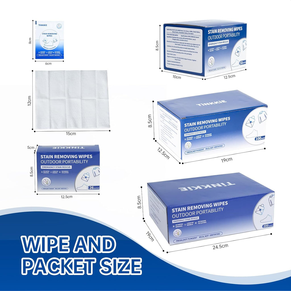 50-Pack Stain Remover Wipes, Portable Clothing Stain Remover Wipes, Instant Stain Remover and Individually Wrapped, Stain Removers for Clothes, Shoes And Surface cleaning of headphones and electronics