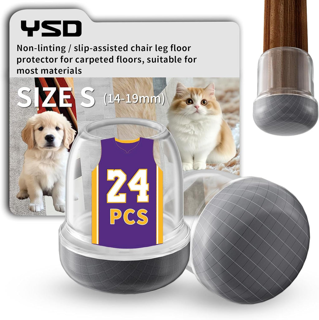 YSD 0.75Inch 24 Pcs Silicone Chair Leg Floor Protectors,Hair and dust Resistant Round Chair Leg Caps for Tilt Chair Legs,Carpet Hardwood Floor Protectors with Gray Pads