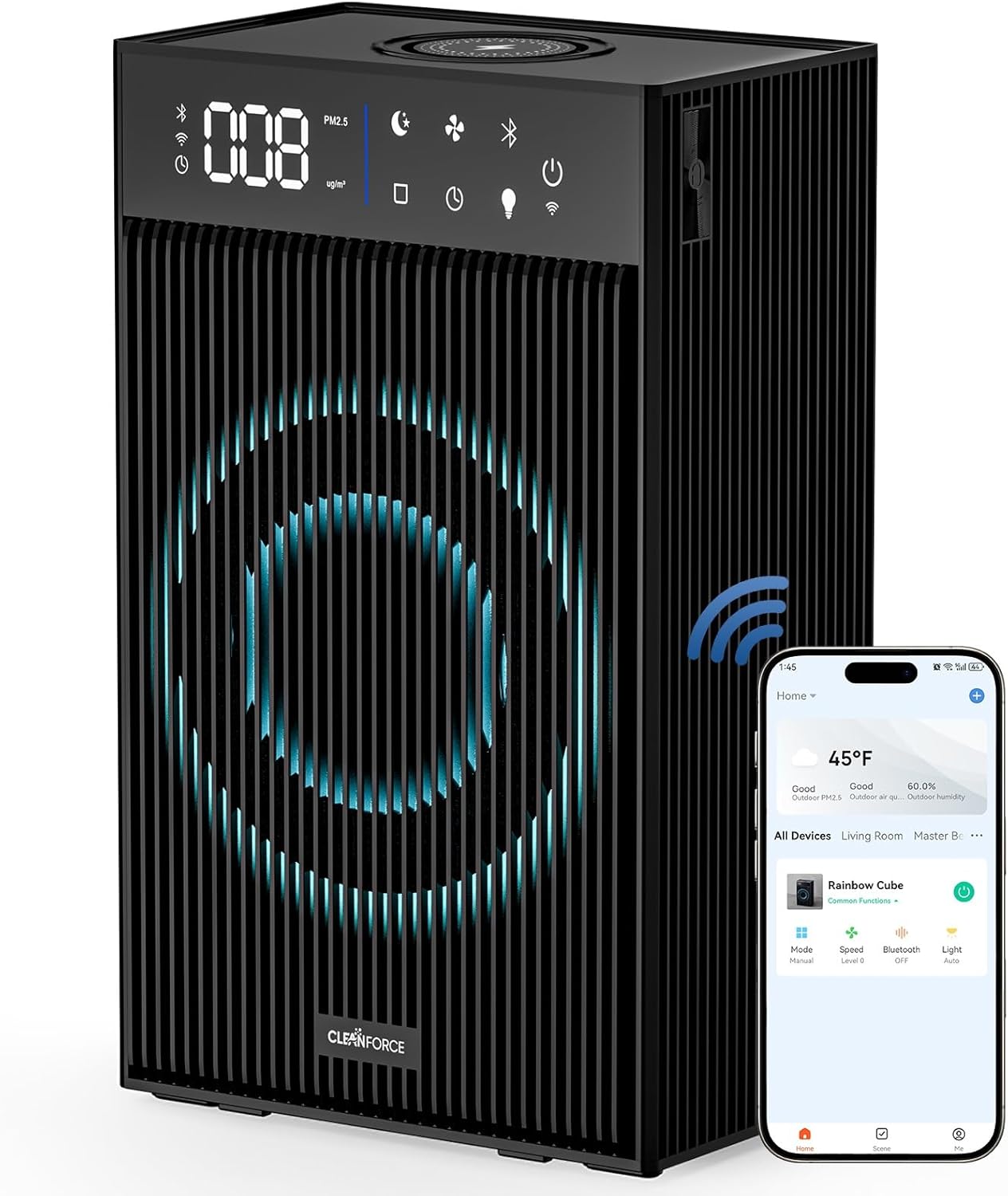 CleanForce Cube | 4-in-1 Desk Organizer with Air Purifier, Wireless Charger, Bluetooth Speaker & Cordless Diffuser | for Home Office, Bedroom | FCC Certified | Quiet & Space Saving