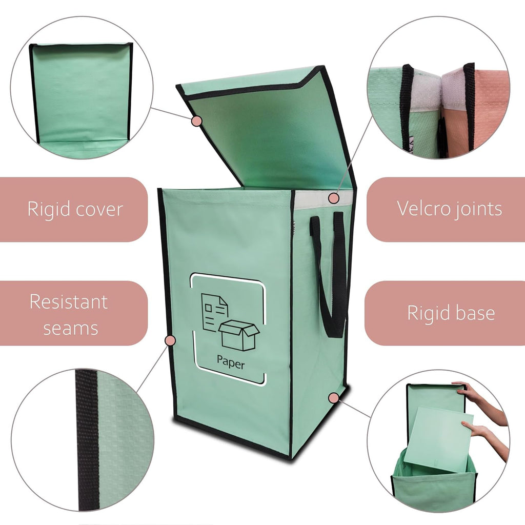 NYIKA - Recycling Organizer - Reusable Recycling Bags - Recycling Sorter - Trash Sorting Bins - 3 Compartment Recycle - Pack of 3 Bags with Lid (Mediterranean)