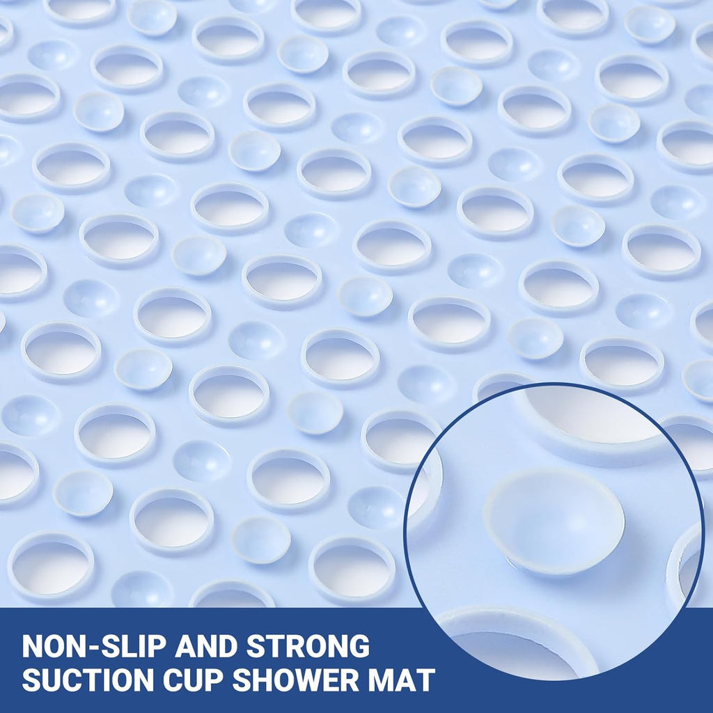 Non Slip Bathtub Mat and Shower Mat 31x17 inch,Bath Mat with Quick Dry Drain Holes and Suction Cups, Soft Comfortable Safe Bathroom Mat for Bath Tub, Floor, Tile (Light Blue)