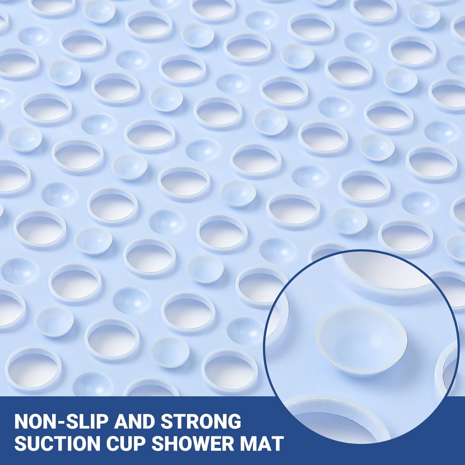 Non Slip Bathtub Mat and Shower Mat 31x17 inch,Bath Mat with Quick Dry Drain Holes and Suction Cups, Soft Comfortable Safe Bathroom Mat for Bath Tub, Floor, Tile (Light Blue)