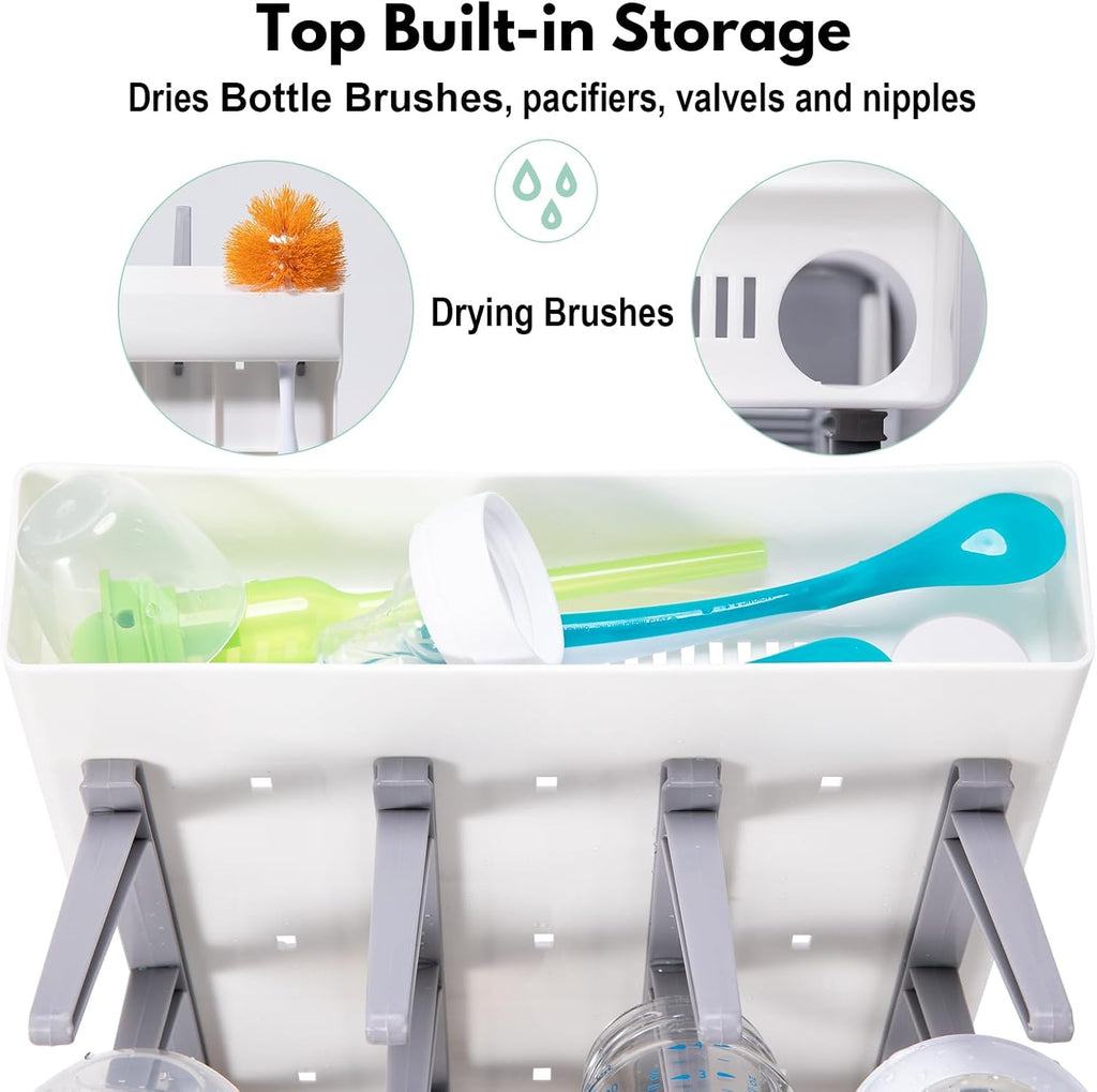 Space Saving Vertical Bottle Drying Rack, Large Countertop Baby Bottle Drying Rack Holder for Baby Bottles and Pump Parts, Blue