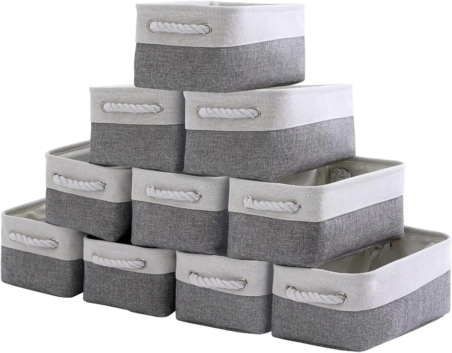 Storage Baskets 12x8x5 inch 10 Pack Fabric Baskets Foldable Storage Bins Decorative Baskets cloth storage baskets Storage Foldable Storage Bin with Rope