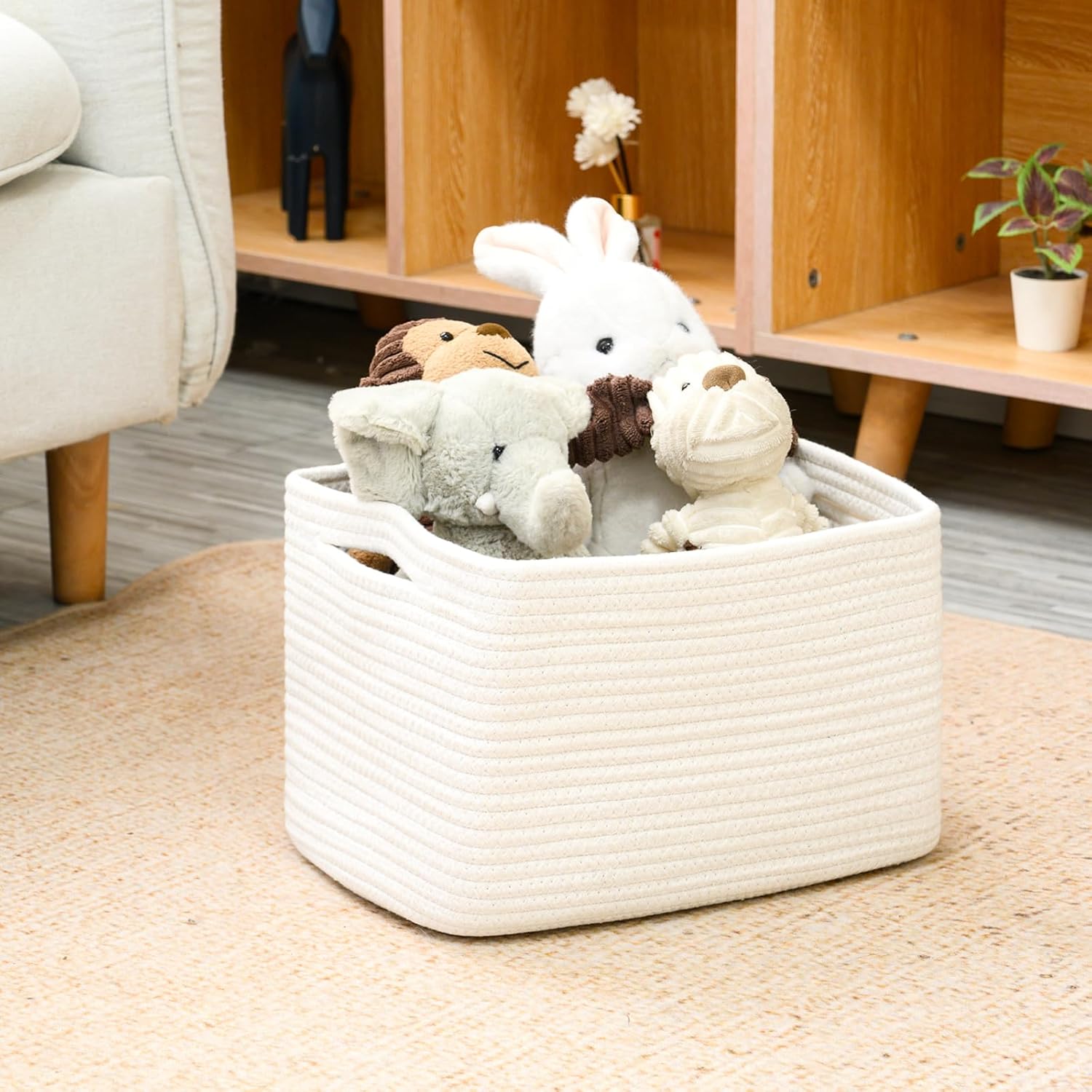 Storage Baskets for Organizing, Woven Basket for Storage, Storage Baskets Bin for Shelves, Cotton Rope Basket with Handles, 12.5"Lx9.1"Wx7.9"H, (4 Packs) Off White