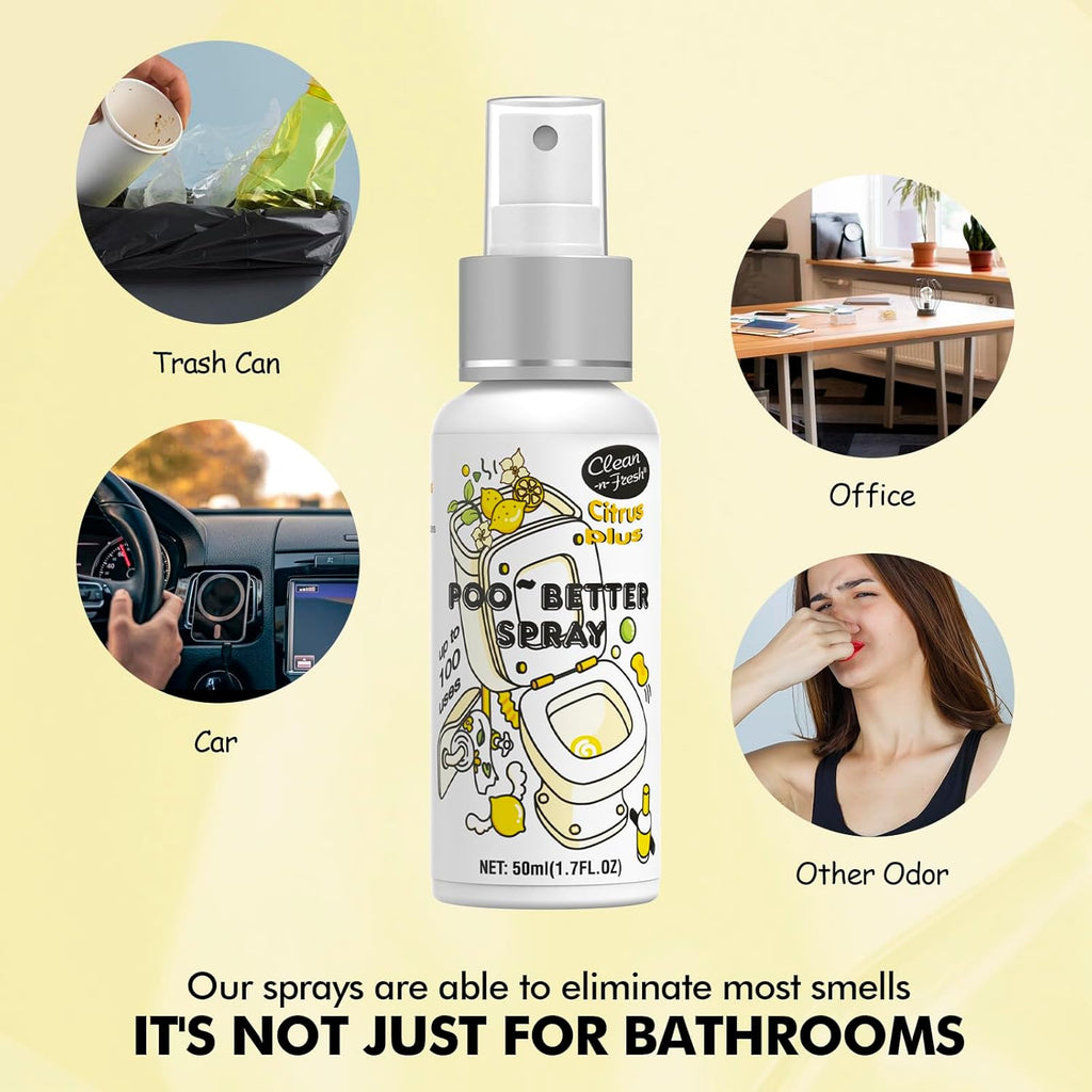Clean-n-Fresh Toilet Spray, Variety Pack of 3 - Citrus/Lavender/Hibiscus, Bathroom & Toilet Odor Elimination, Travel Size 1.7 Fl Oz Each, Total 5.1 Fl Oz
