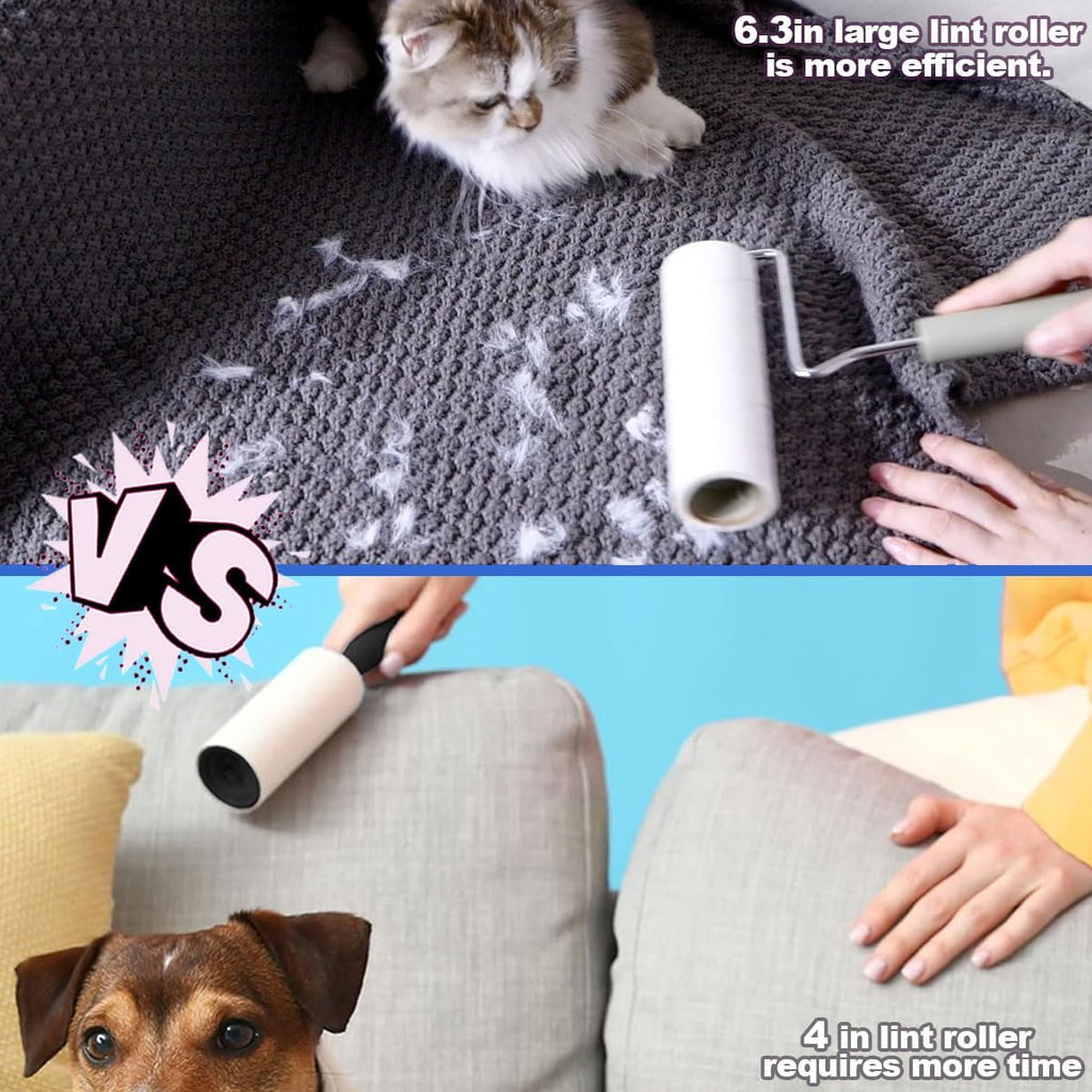 Extra Sticky Large Surface Lint Roller, 6.3'' Giant Lint Roller for Pet Hair, 450 Sheets/ 5 Refills, Long Handle Lint Remover for Clothes, Furniture, Dog & Cat Hair Remover