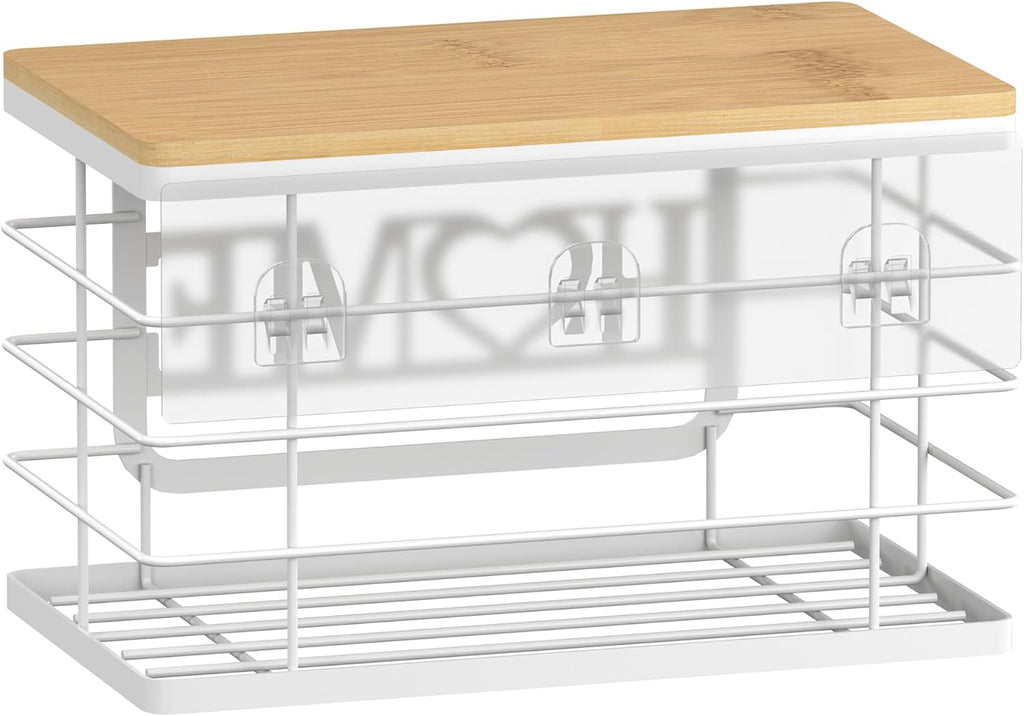 Trash Bag Holder, Thipoten Trash Bags Dispenser with Bamboo Top, Suitable for Garbage Bags Purchased Online or Supermarket, Perfect Storage Organizers for Cabinet, Under Sink (White, Large)
