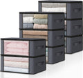 HomeHacks Storage 8-Pack Clothes Organizer Storage Bags Foldable Storage Box with Large Clear Window Sturdy Handles for Closet, Dorm, Pillows, Bedding, Clothes, Blankets, 35L, Grey