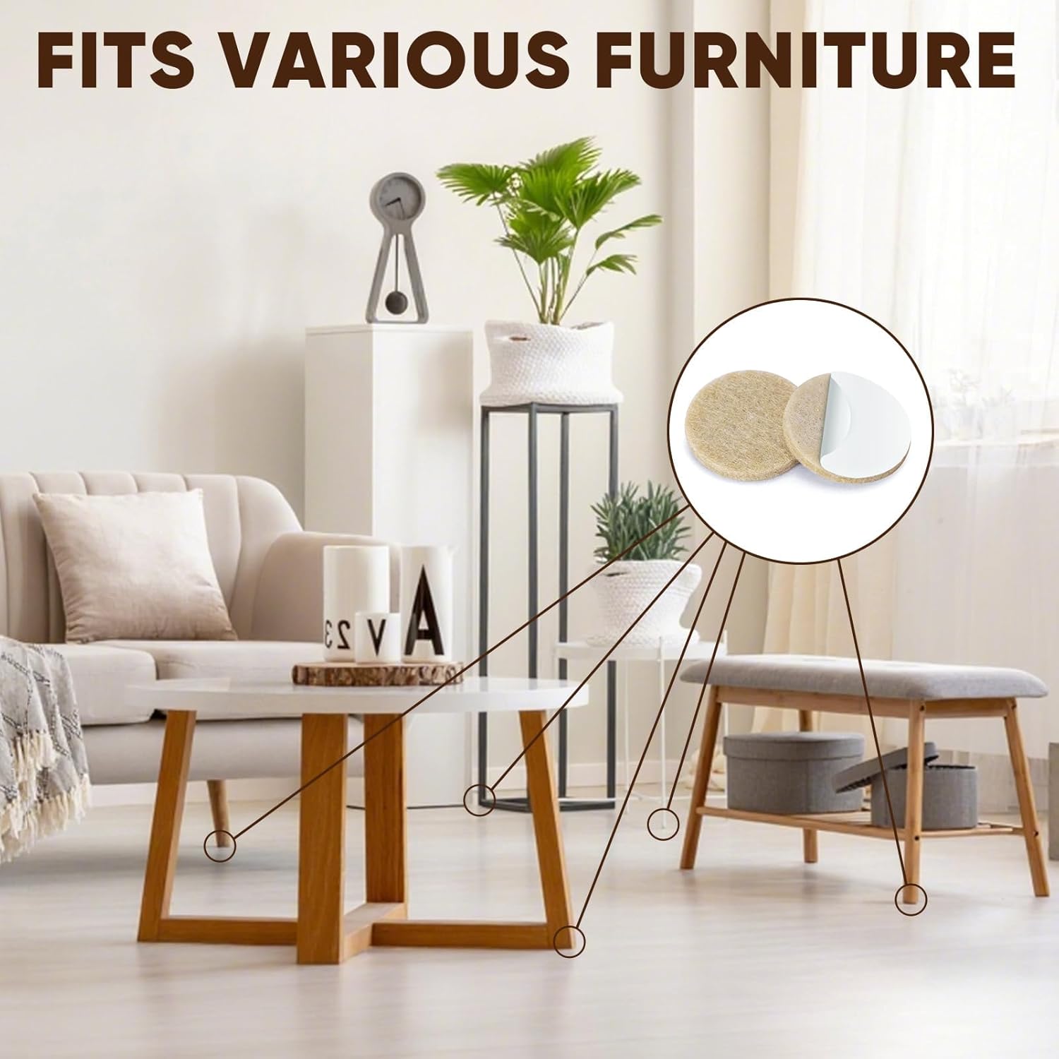 BALEINE 300PCS Felt Furniture Pads, Multi-Size Felt Pads for Chair Legs, Tables, Beds, Scratch-Reducing Floor Protectors for Hardwood Floors, Tile, Vinyl, and Laminate (300PCS, Beige)