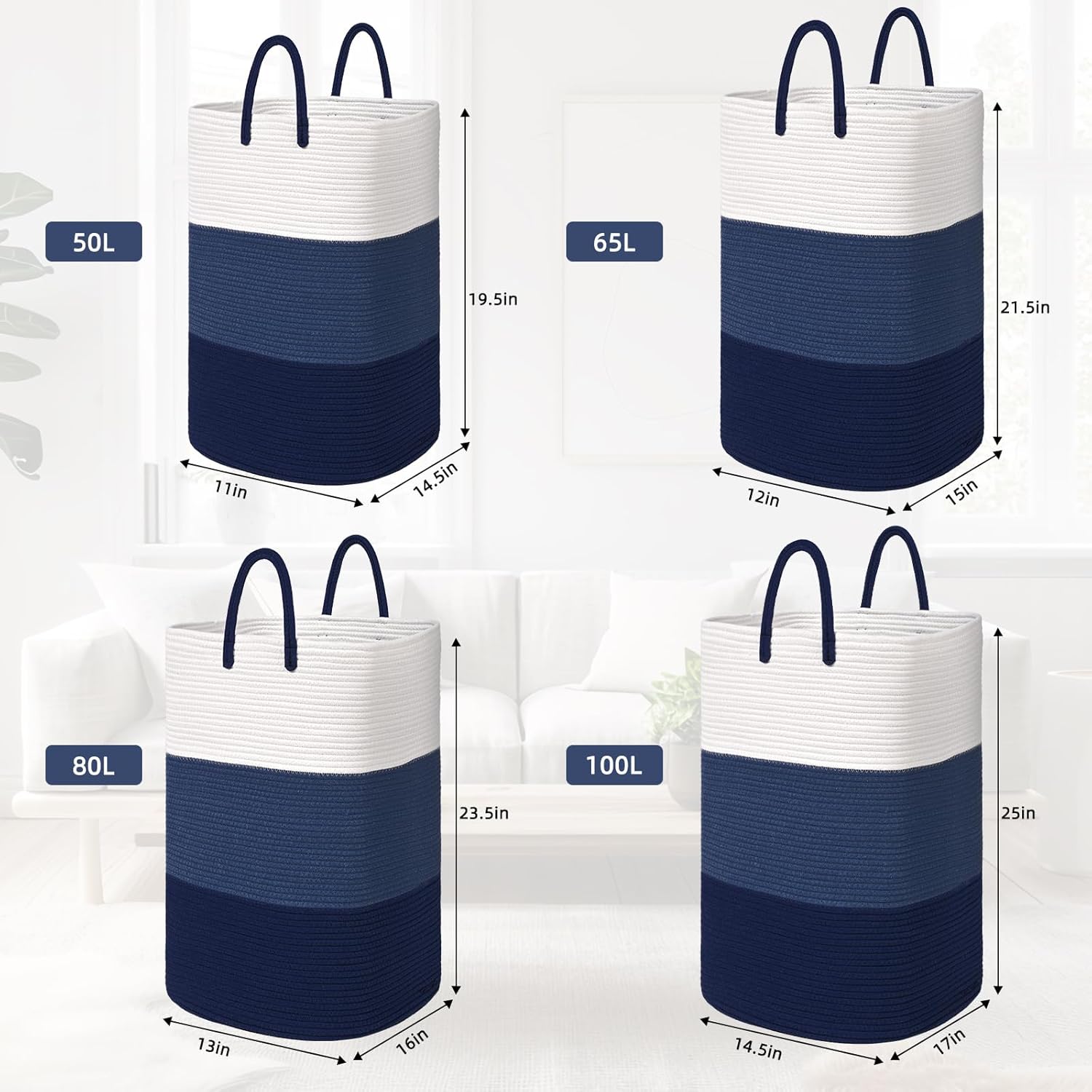 Woven Laundry Basket for Clothes,100 L Large Rectangle Laundry Hampers with Beads Tassel, Nursery Storage Basket for Toys, Tall Dirty Clothes Hamper for Bedroom Aesthetic, Laundry Room Organization