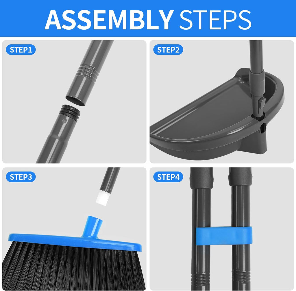 Broom and Dustpan Set ，Long Handle Broom with Upright Standing Dust pan for Indoor Outdoor Home Kitchen Office Floor Cleaning