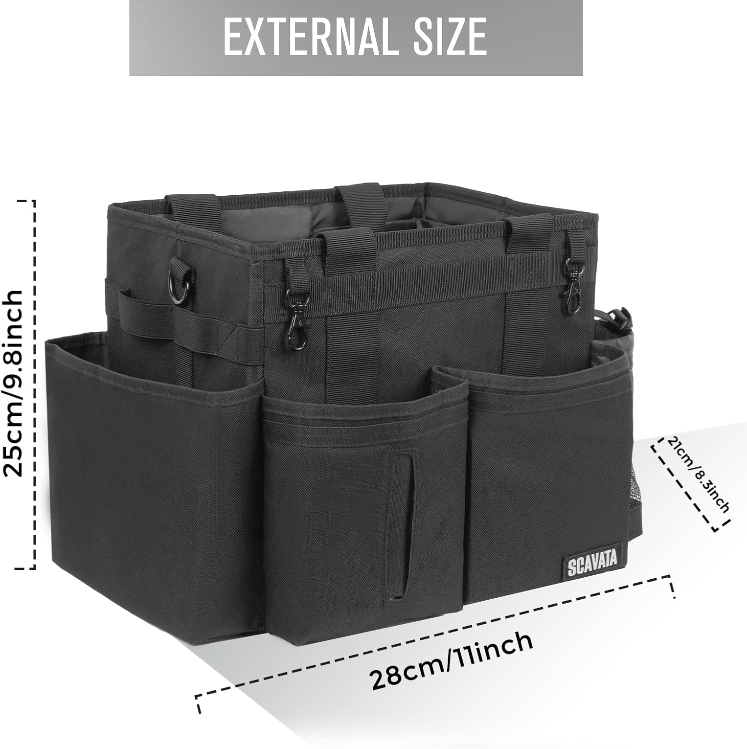 Compact Wearable Cleaning Caddy, Small Supplies Organizer with Handle & Shoulder Straps for Housekeepers, Under Sink & Car Cleaning Tool Organizer Bag (Black)