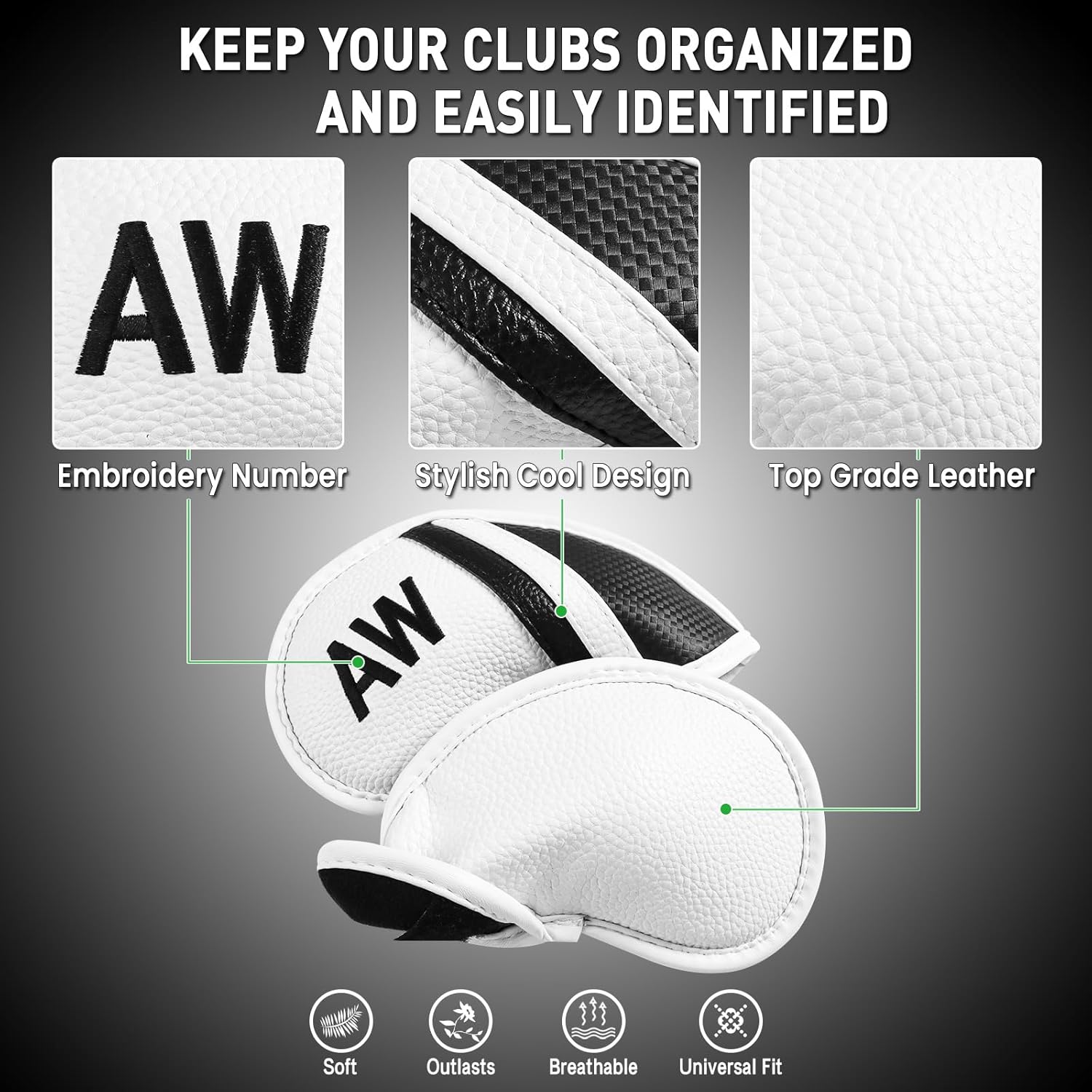 Amy Sport Golf Iron Head Covers Value 12 Pcs Set Thick Synthetic Leather, Protection Weatherproof Club Headcover Fit Universal Main Iron Wedge Golf Clubs for Men Women