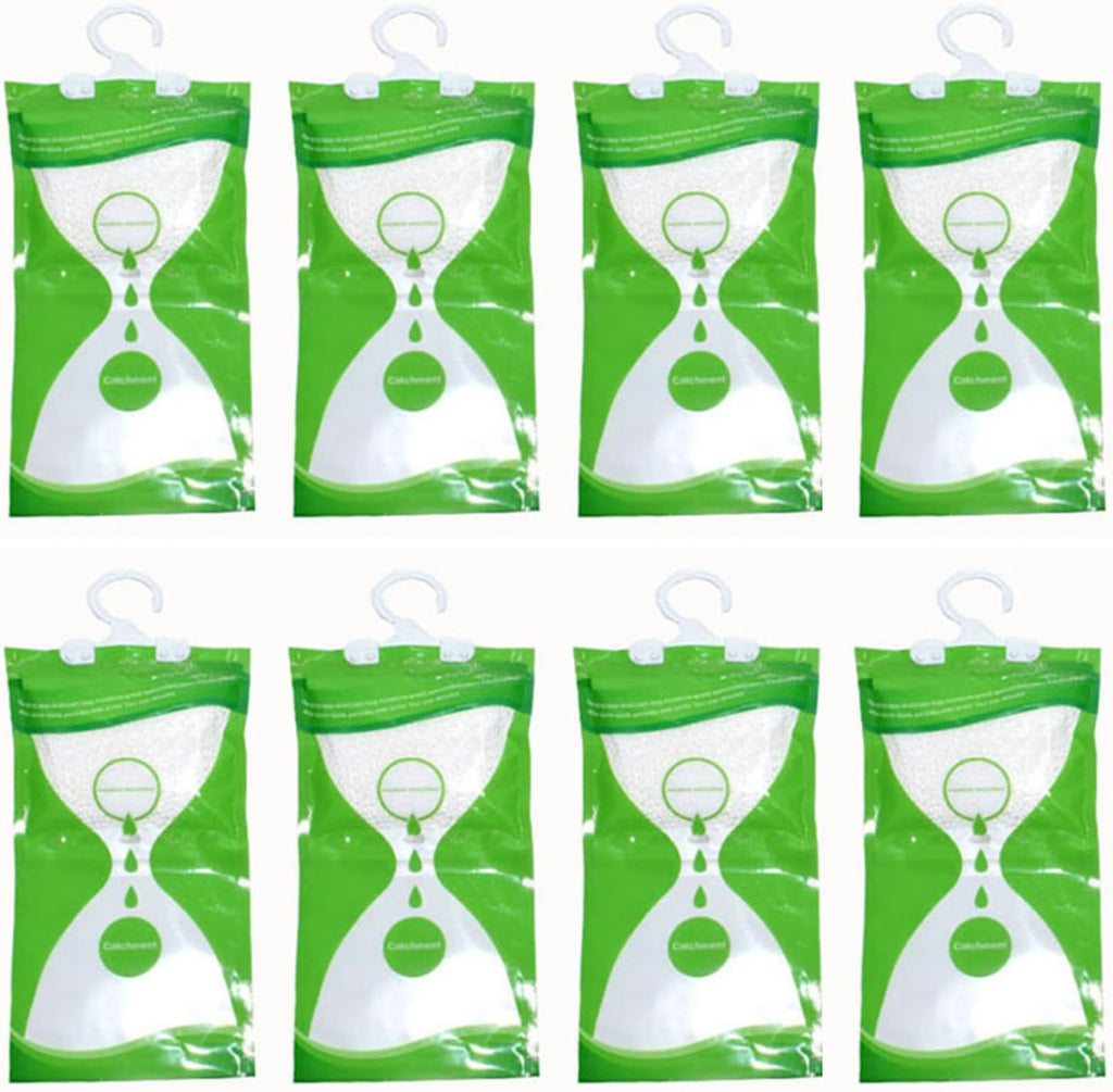 AOPANDA Moisture Absorbers Packets, 8 Pack - Eliminates Musty Odors for Fresher, Cleaner Air, Humidity Packs, Dessicant Packets, Hanging Closet Dehumidifier Bags（green）