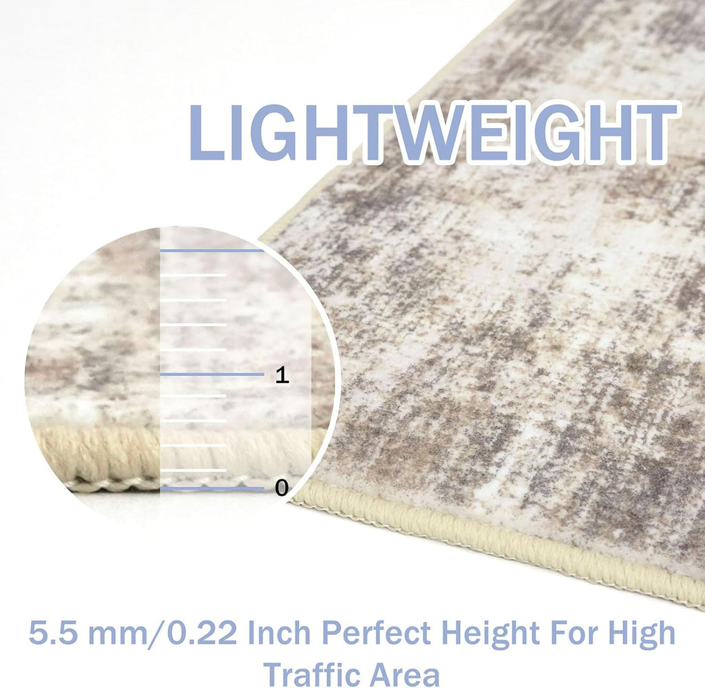 IOHOUZE Abstract Area Rugs 5x7 Ft Washable Rugs for Living Room, Non Slip Dining Room Rug, Printed Faux Wool Rugs for Bedroom, Floor Carpet for Office Nursery Playroom, Beige Brown