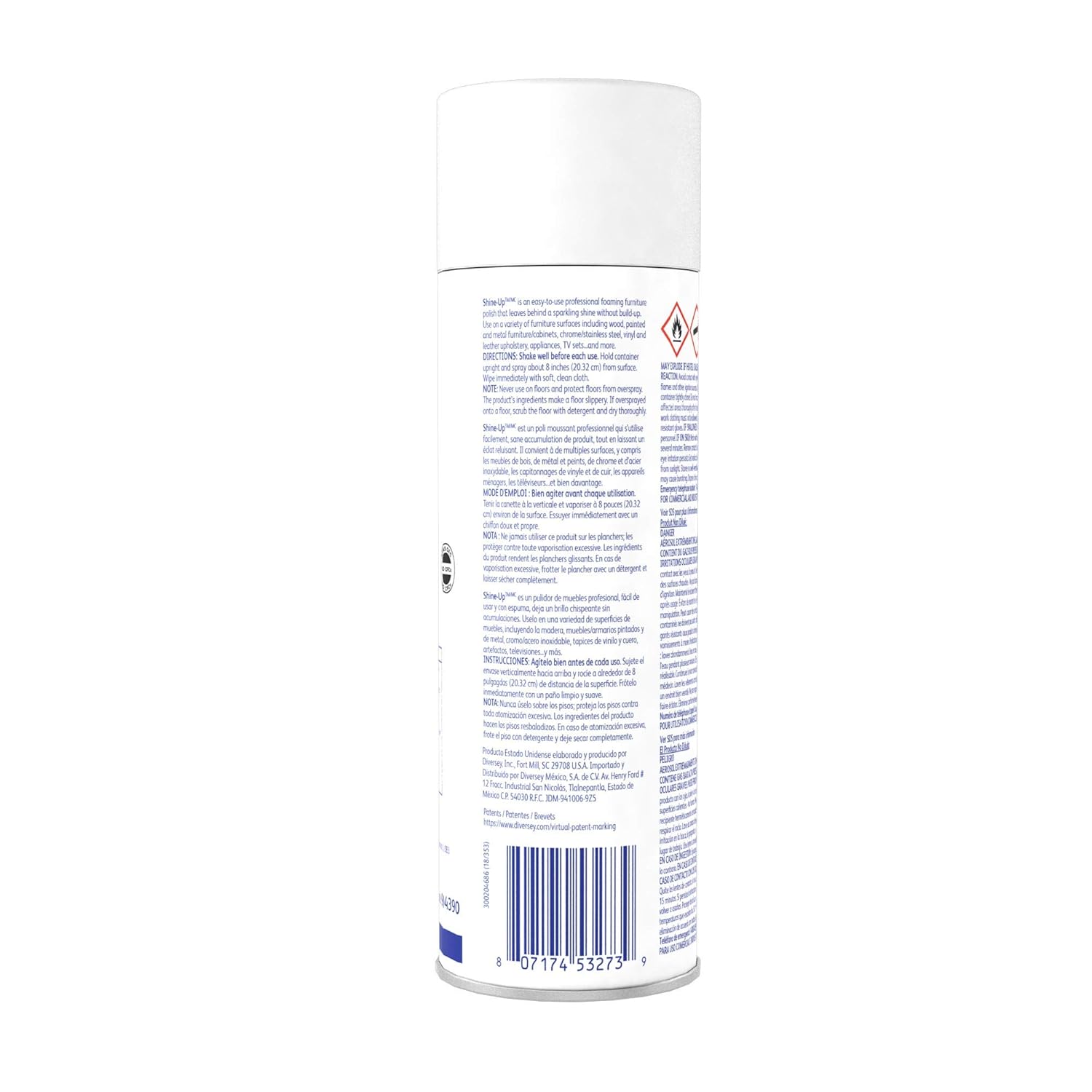 Diversey Shine-Uptm/mc Multi-Surface Foaming Polish, Lemon Scent, 15 Oz Aerosol Spray, 12/carton