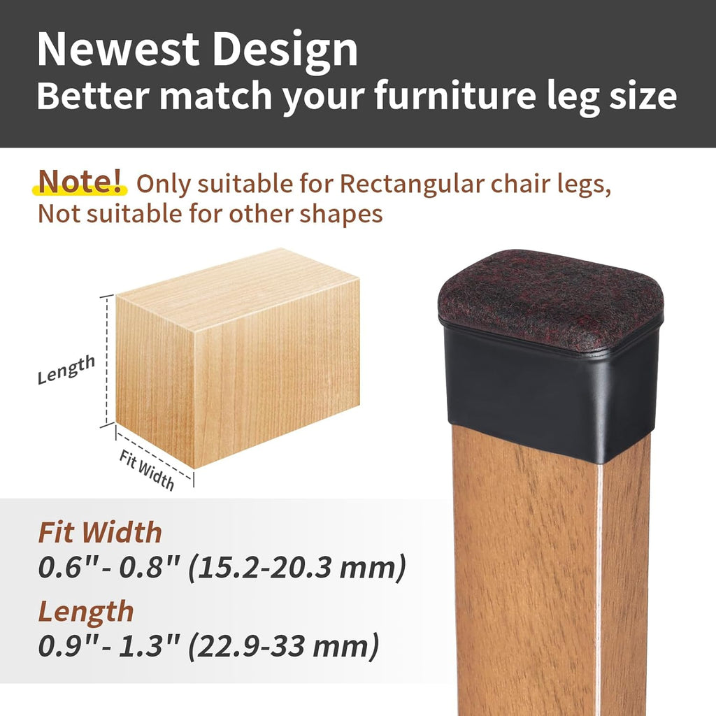Ezprotekt 8 Pcs Rectangle Black Felt Chair Leg Floor Protectors for Hardwood Floors, Rectangle Silicone Chair Leg Caps, Furniture Leg Covers Cups for Chair Table (Fit W :0.6-0.8", L: 0.9-1.3")