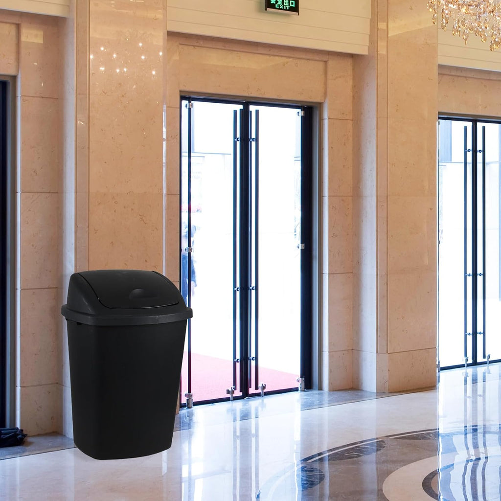 18 Gallon Plastic Garbage Bin with Swing Lid, Set of 4 Large Trash Can, Black