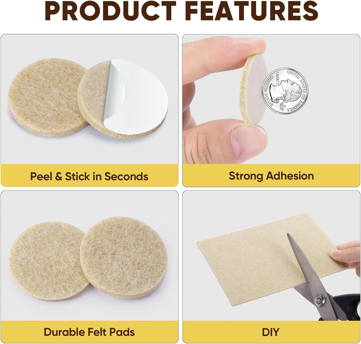 BALEINE 141PCS Felt Furniture Pads, Multi-Size Felt Pads for Chair Legs, Tables, Beds, Scratch-Reducing Floor Protectors for Hardwood Floors, Tile, Vinyl, and Laminate (141PCS, Beige)