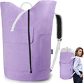 Laundry Bag Backpack, 125L Extra Large Travel with Shoulder Straps, Adjustable & Extendable Design, Laundry Hamper Bag with 3 Pockets for Laundromat, College, Travel, Camping (Purple)