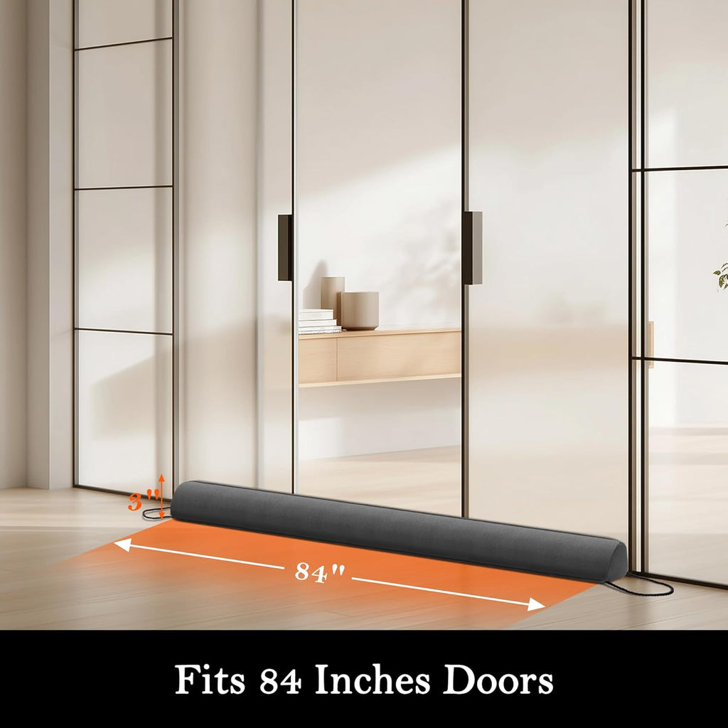 Sunolga 84" Door Draft Stopper Blocks Hot and Cold Air with Removable Washable Cover for Gaps Up to 3", All-Season Seal Strip for Noise, Wind, Door Sweep for Bottom of Door, Home Essentials, Gray