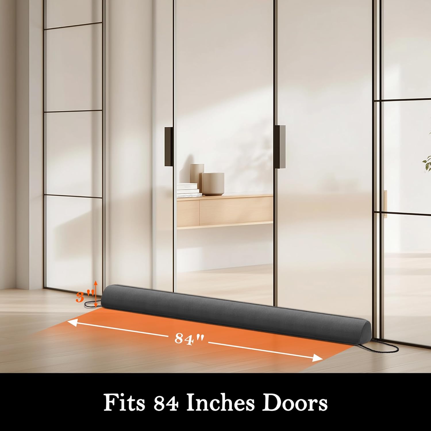 Sunolga 84" Door Draft Stopper Blocks Hot and Cold Air with Removable Washable Cover for Gaps Up to 3", All-Season Seal Strip for Noise, Wind, Door Sweep for Bottom of Door, Home Essentials, Gray