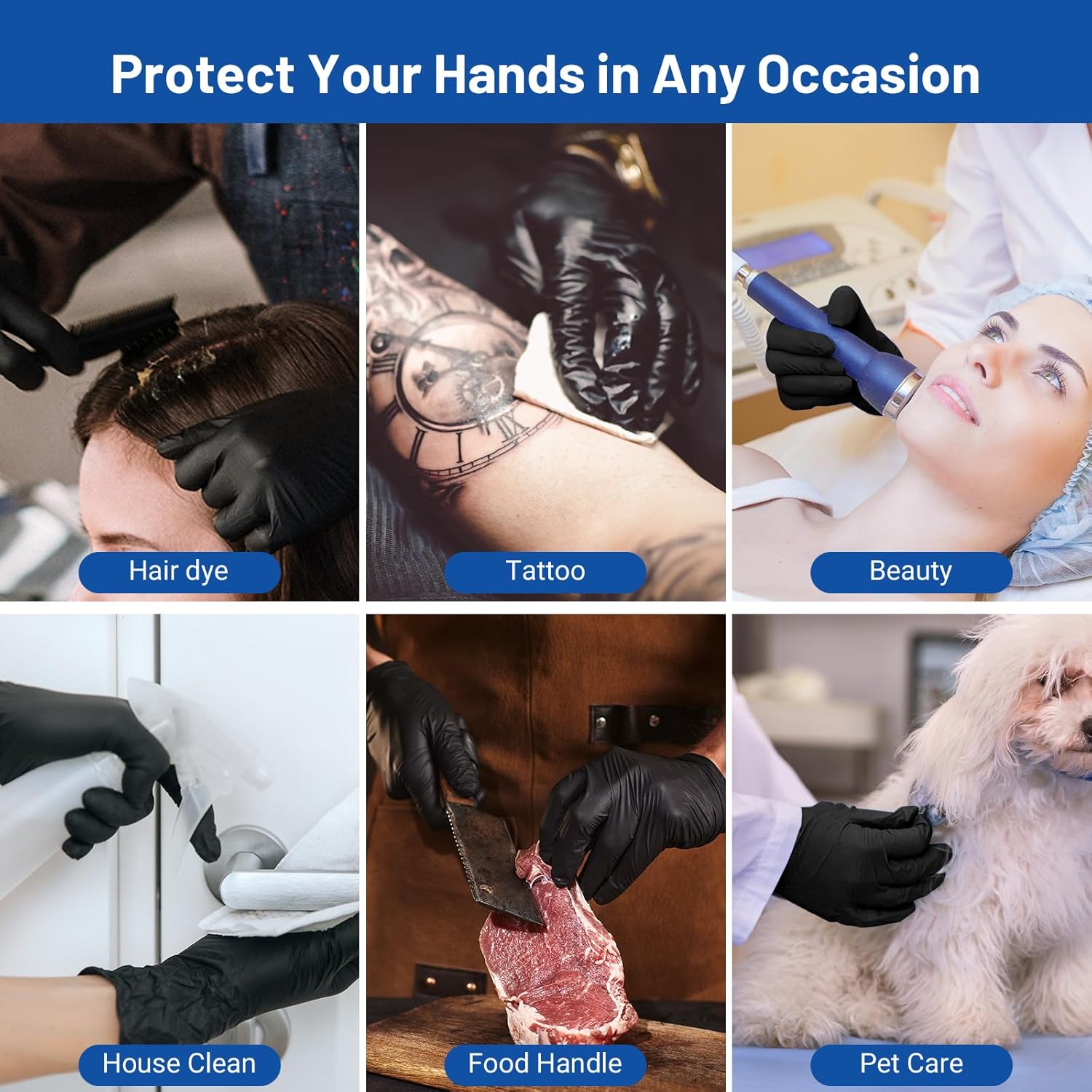 JMU Black Nitrile Gloves Small, 200 Count, Disposable Gloves Latex Free Powder Free, 3.5Mil Nitrile Medical Exam Gloves